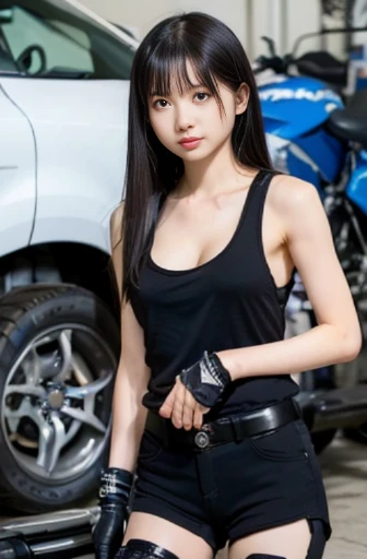 a lot of details, (underweight), 30 years old, detailed black hair, beautiful detailed hair, super fucking beautiful, delicate beautiful face, complex details beautiful and delicate eyes, perfect hands, (flat chest best quality:1.5), perfect and delicate limbs, detailed skin, best quality, ultra-detailed,(cheerful grin:1.3),
baroque, speed lines, close shot, View from below, sharp focus, riding motor, Fluttering long hair, bare legs, gloves, kawasaki motorcycle, hoodie, short shorts, light brown Clothes, night,