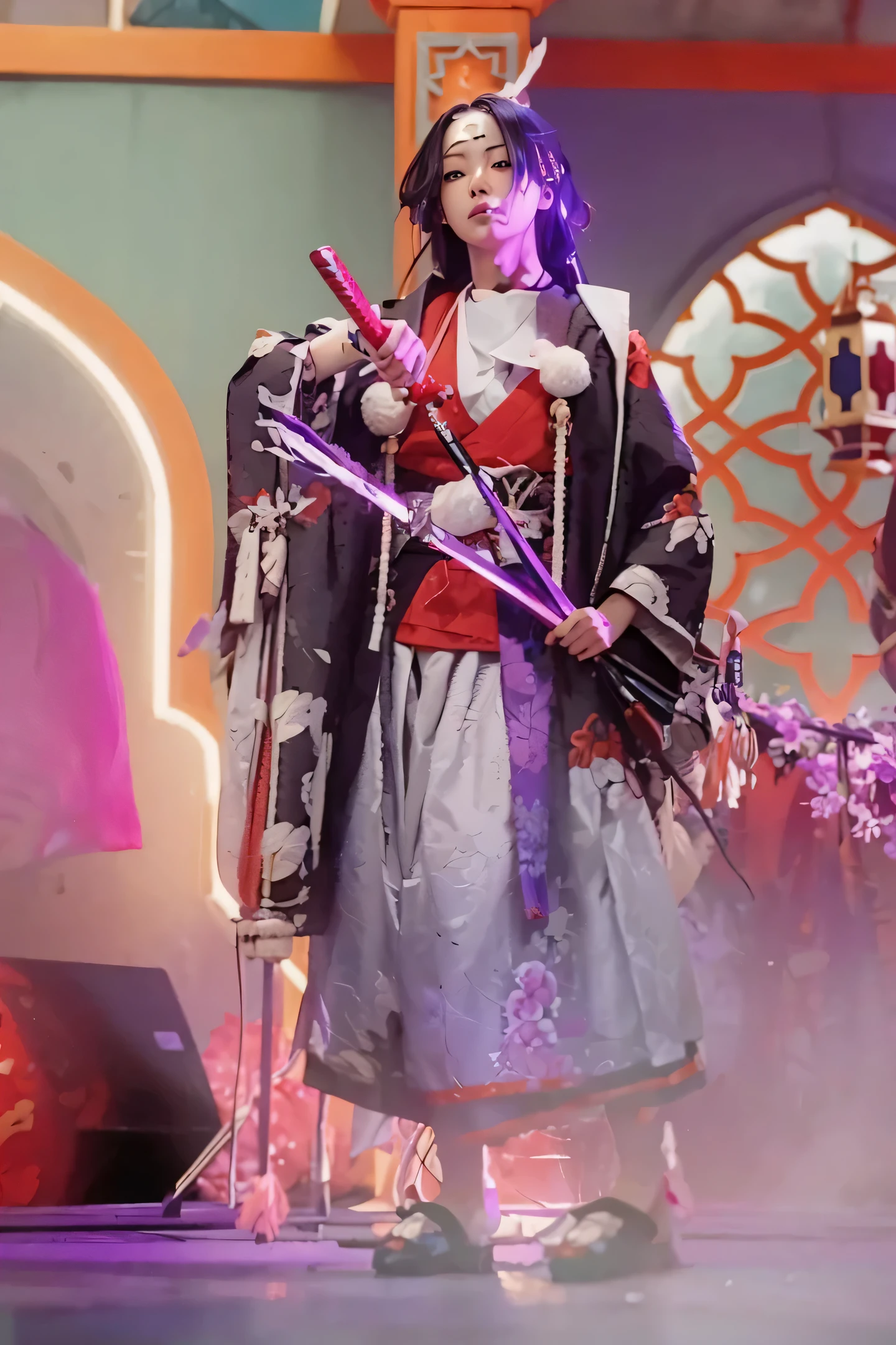 ((ONIKIRI_ONMYOJI),((realistic, photorealistic)),(highlight hair)), Light reflection, (( HD )),((upper body)), (((best quality, masterpiece))), (masterpiece) (best quality) (detail) (8k) (HDR) (wallpaper) (cinematic lighting) (sharp focuasterpiece, best quality: 1.1), Real life adaption of this character, Asian teen beauty face, Shining green eyes, realistic outfit, realistic shadow, realistic light, realism, hyper realistic, realistic background,(photorealistic:1.2), 1man,Fire background, indeed sword, smoke blur, glow effect,
