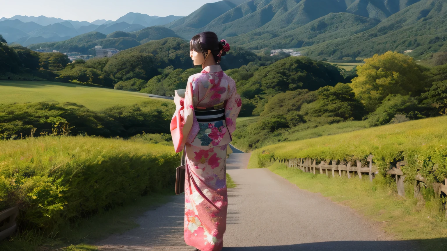 Japanese kimono woman、japanese landscape