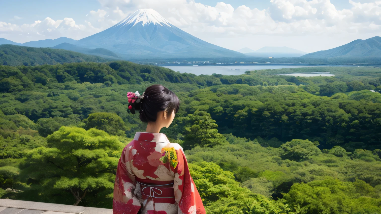 Japanese kimono woman、japanese landscape