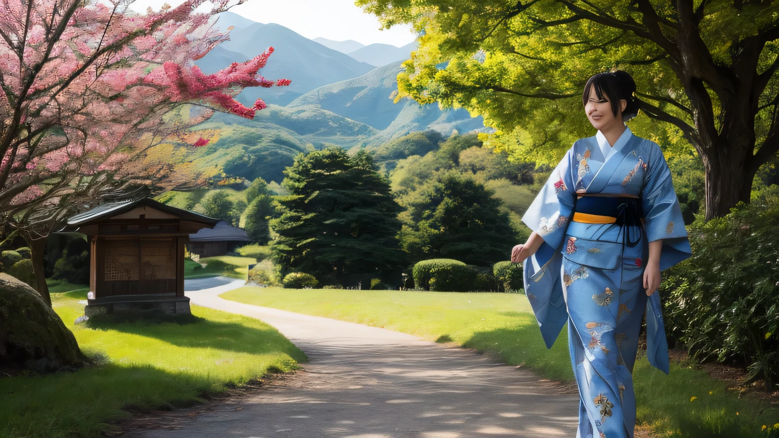 Japanese kimono woman、japanese landscape