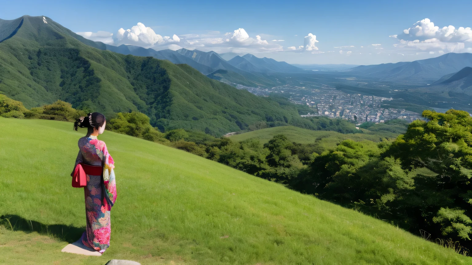 Japanese kimono woman、japanese landscape