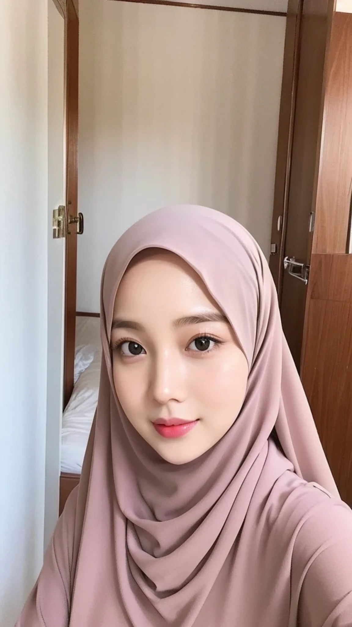 Beautuful Women、hijab, indonesian, a room、selfee、White Room、The face is cute、Vanrak Ayyans appears、1 girl