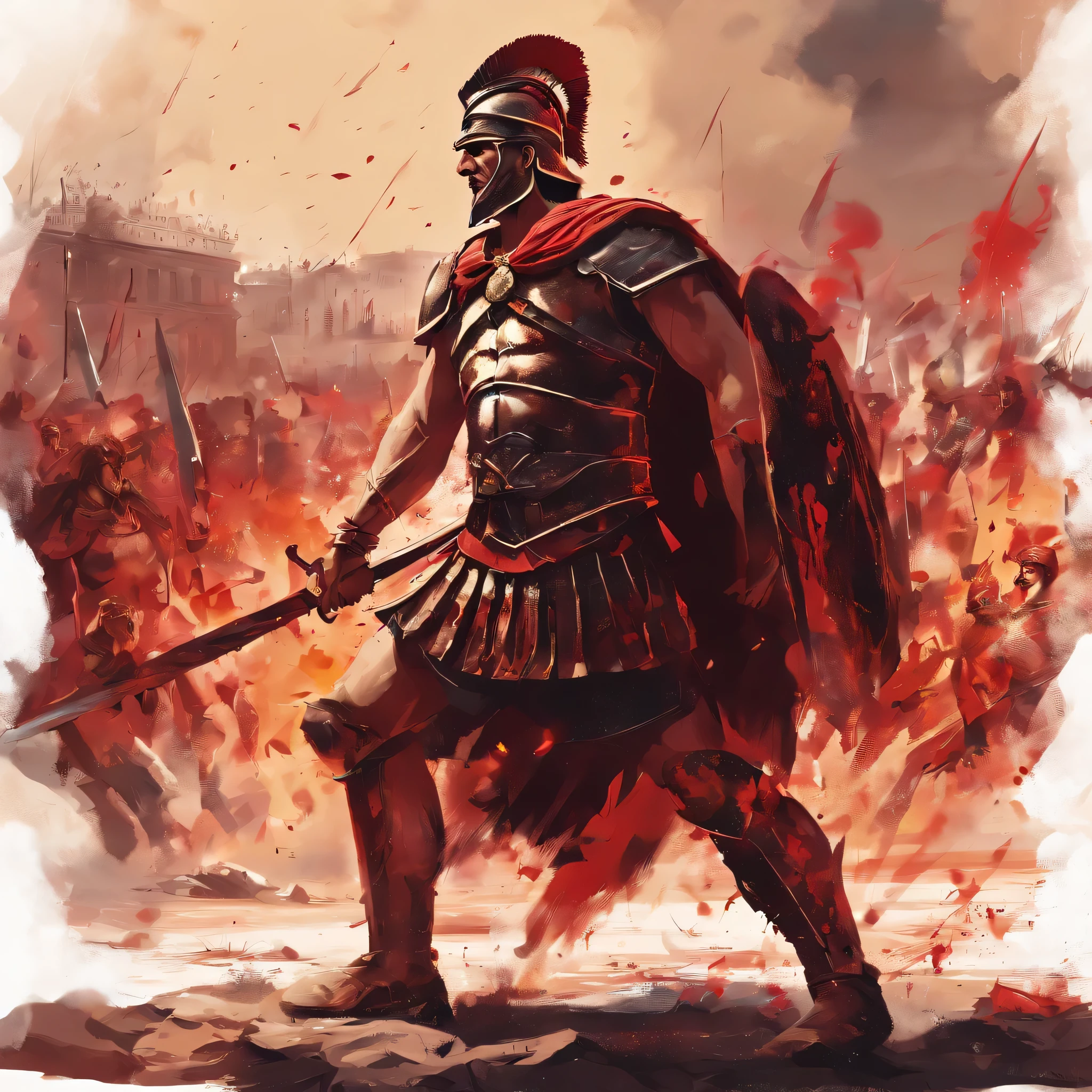 ancient rome, warrior, Fight with barbarians, There&#39;s blood everywhere in Al, The city is covered in blood, warrior raging and shouting, anger, The place has fire and water, Cities on Fire, masterpiece, ultra high definition