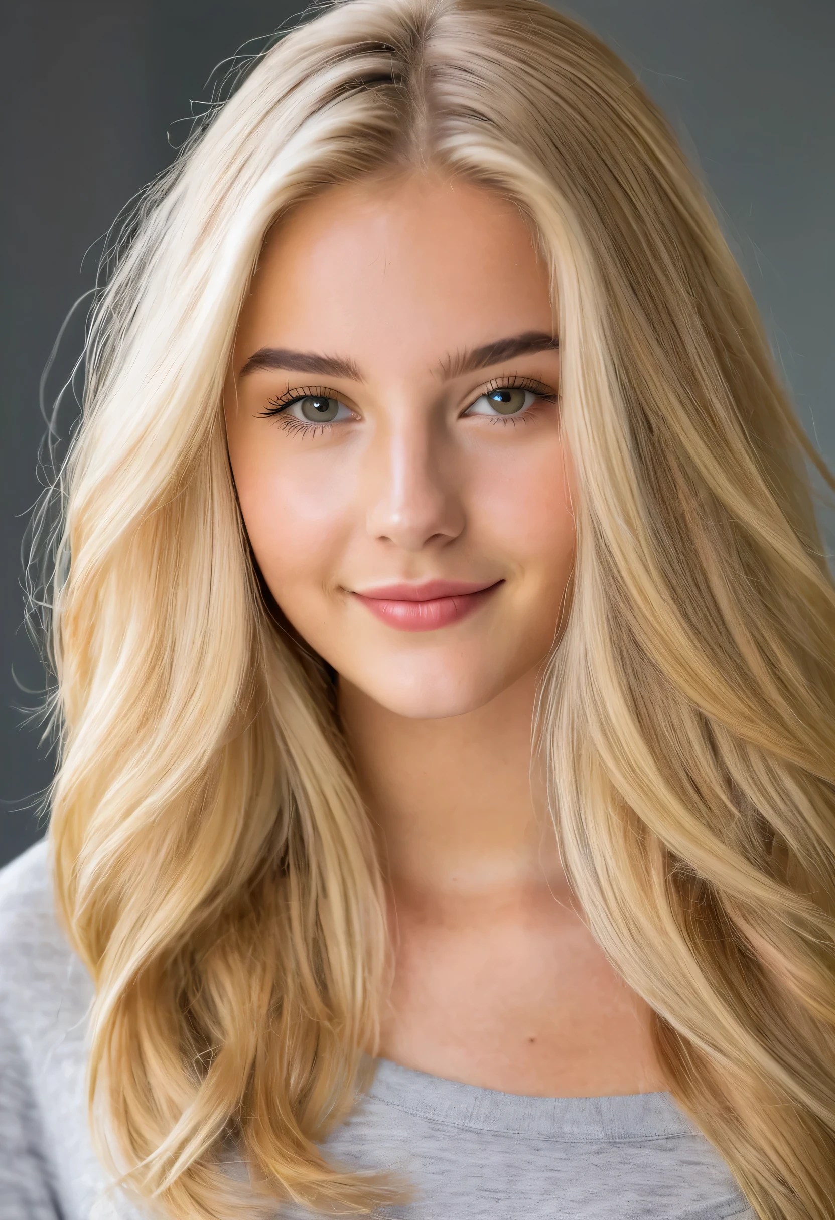 a beautiful 20-year-old with with long blonde hair posing for a picture