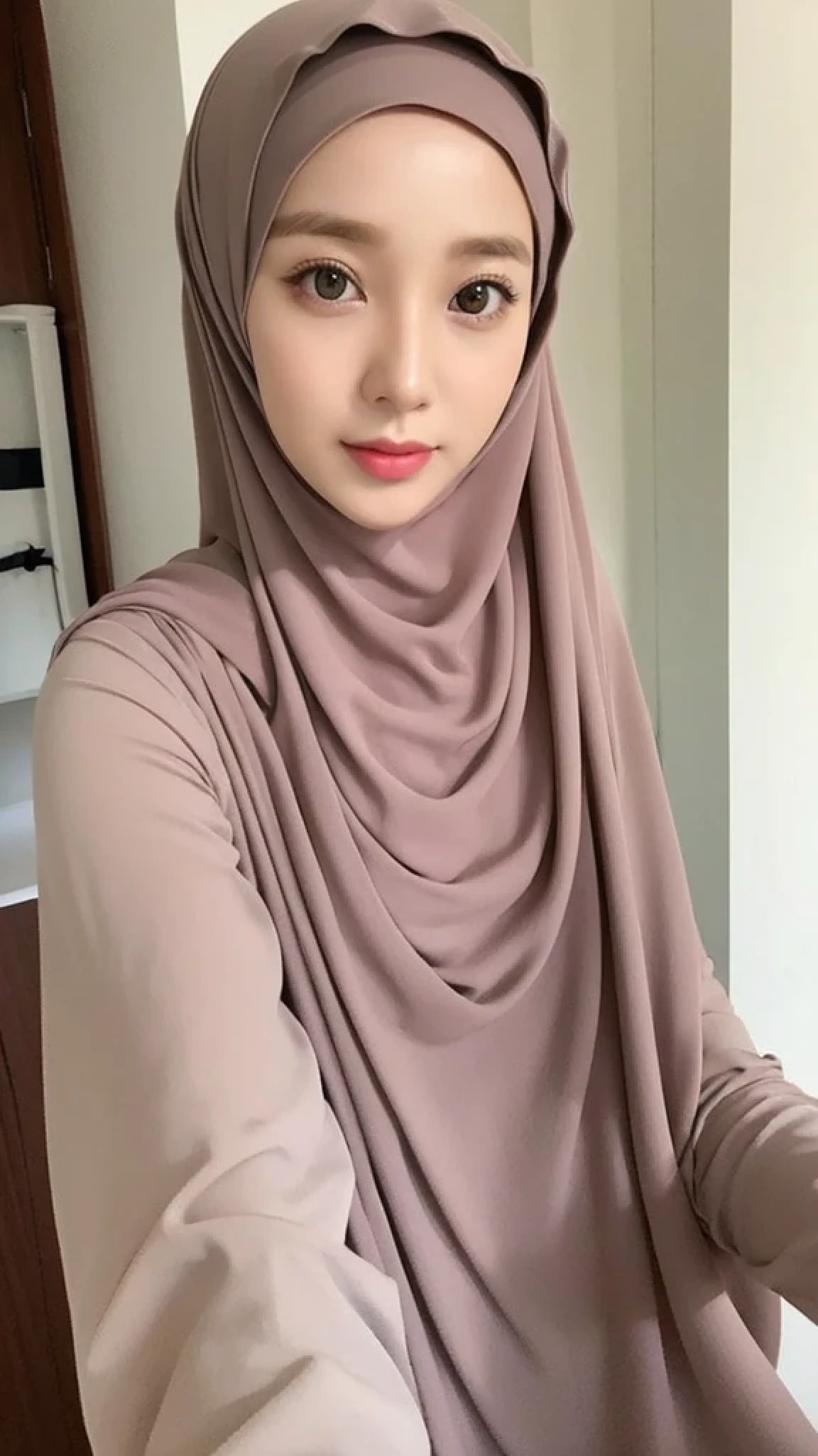 Beautuful Women、hijab, indonesian, a room、selfee、White Room、The face is cute、Vanrak Ayyans appears、1 girl