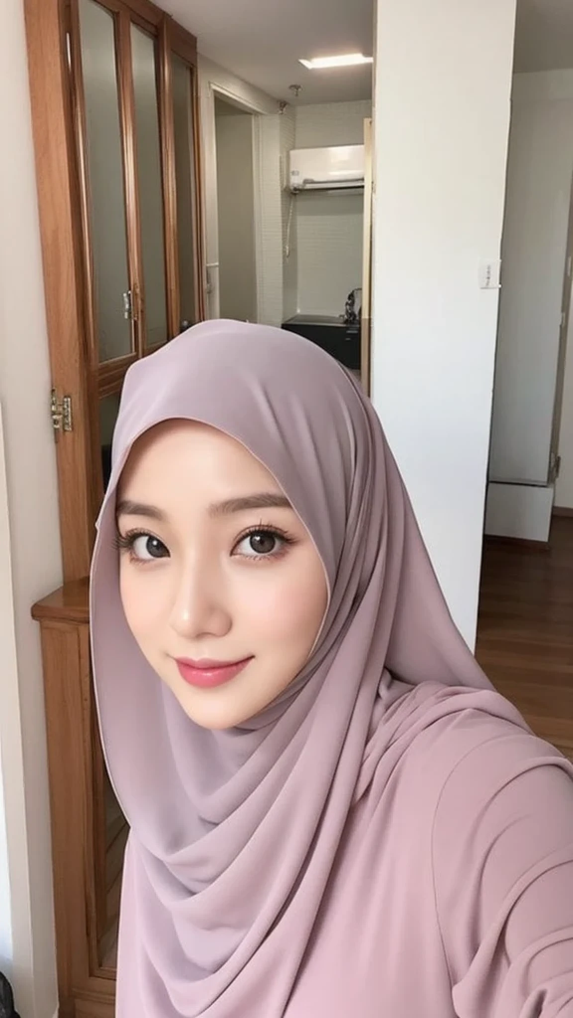 Beautuful Women、hijab, indonesian, a room、selfee、White Room、The face is cute、Vanrak Ayyans appears、1 girl