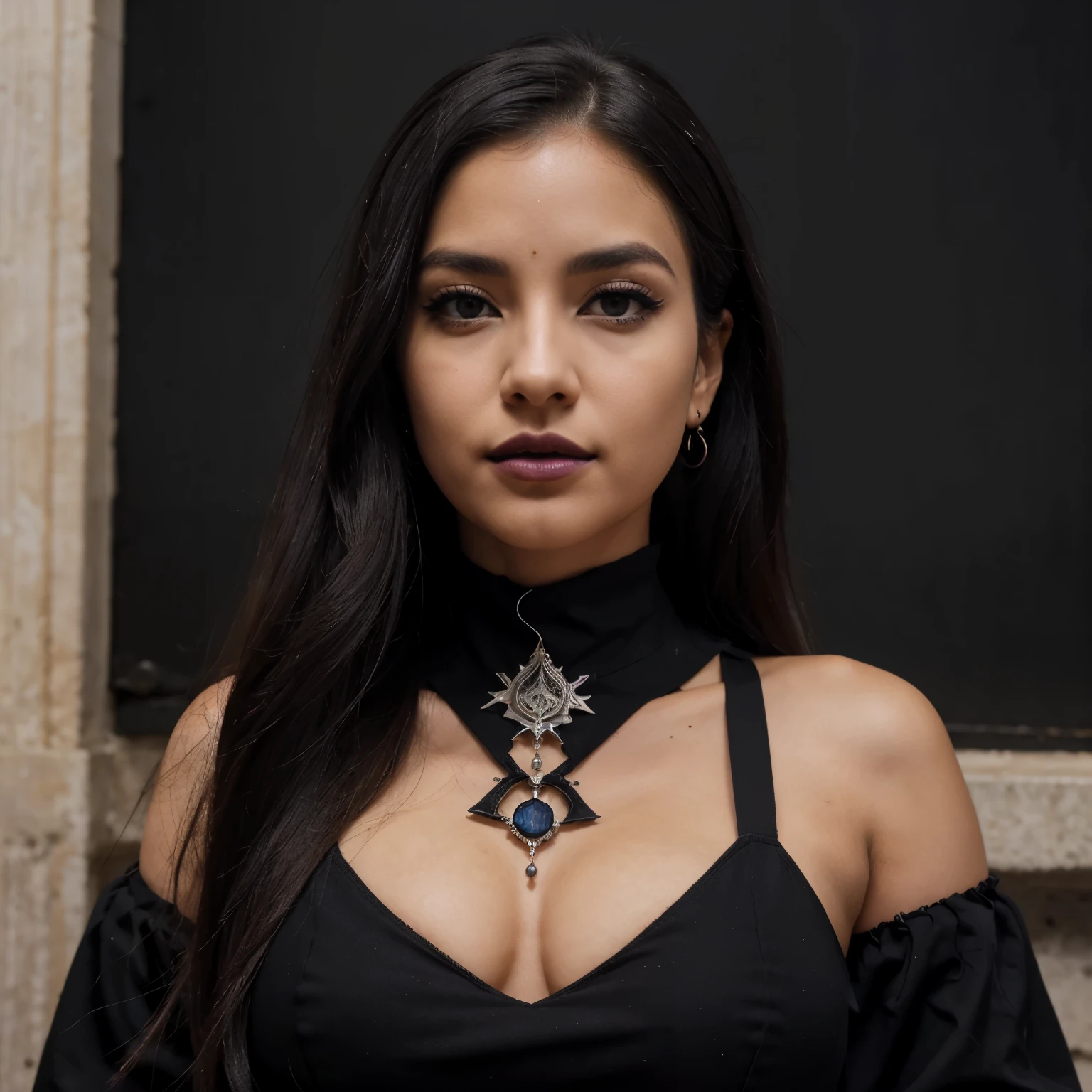 Detalles de LTRA、Belleza fascinante、mujer delicada、Chica cool、pelo ondulado、Vestido de gasa negro、mangas anchas、falda con volantes、pantimedias negras、Ejecutiva malvada、evil fall、lavar el cerebro、tela de encaje、piernas brillantes、black lipstick、mala mirada、mirada sospechosa、ojos huecoalvado、llegar、brazos arriba、en la iglesia、Palma hacia adelante、purple lipstick、colgantes、tocando el piano
