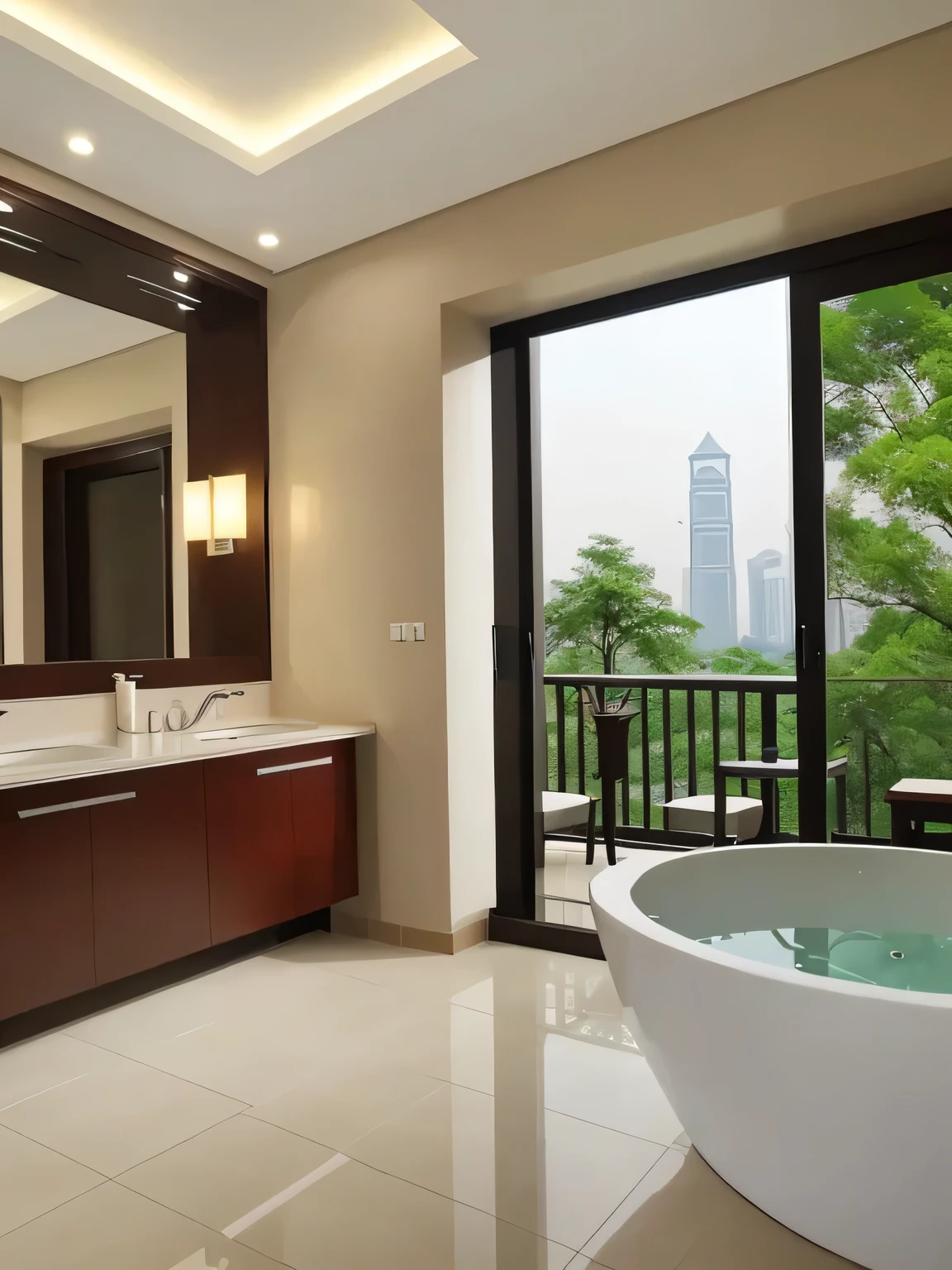 5-star hotels in Hangzhou,Floor-to-ceiling windows,daytime,bathroom,Spacious,advanced,reality,4k quality,bathroom,Nothing