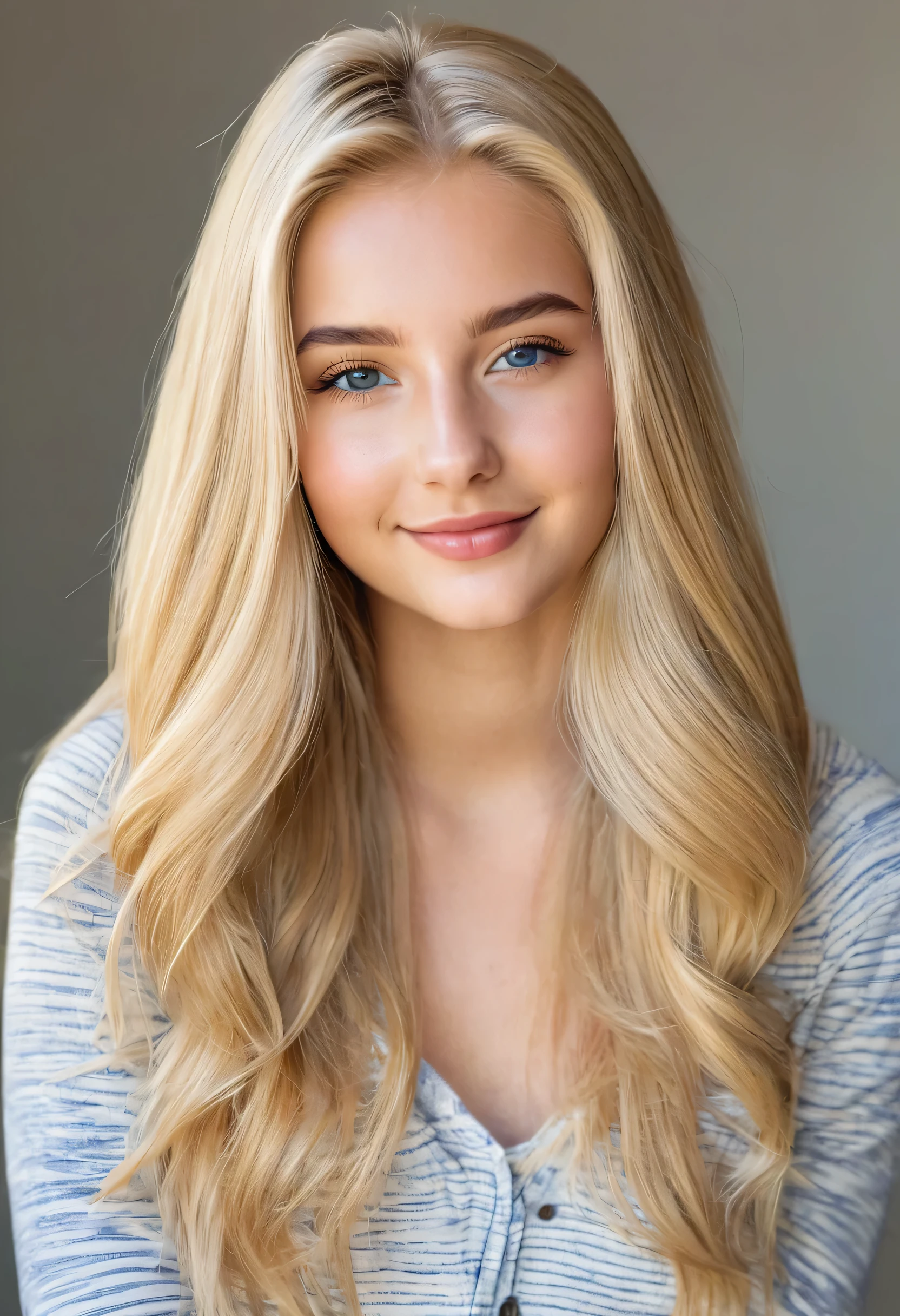 a beautiful 20-year-old with with long blonde hair posing for a picture