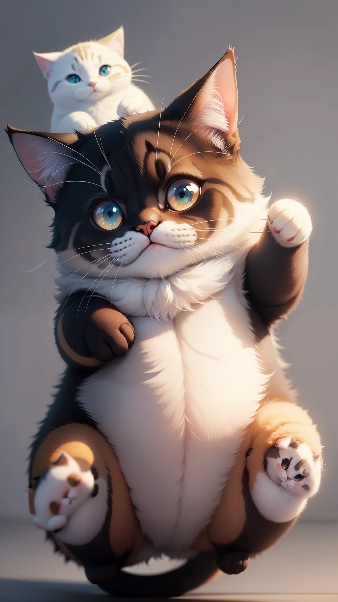 a sticker、solid background、catss、simple, chubby cats