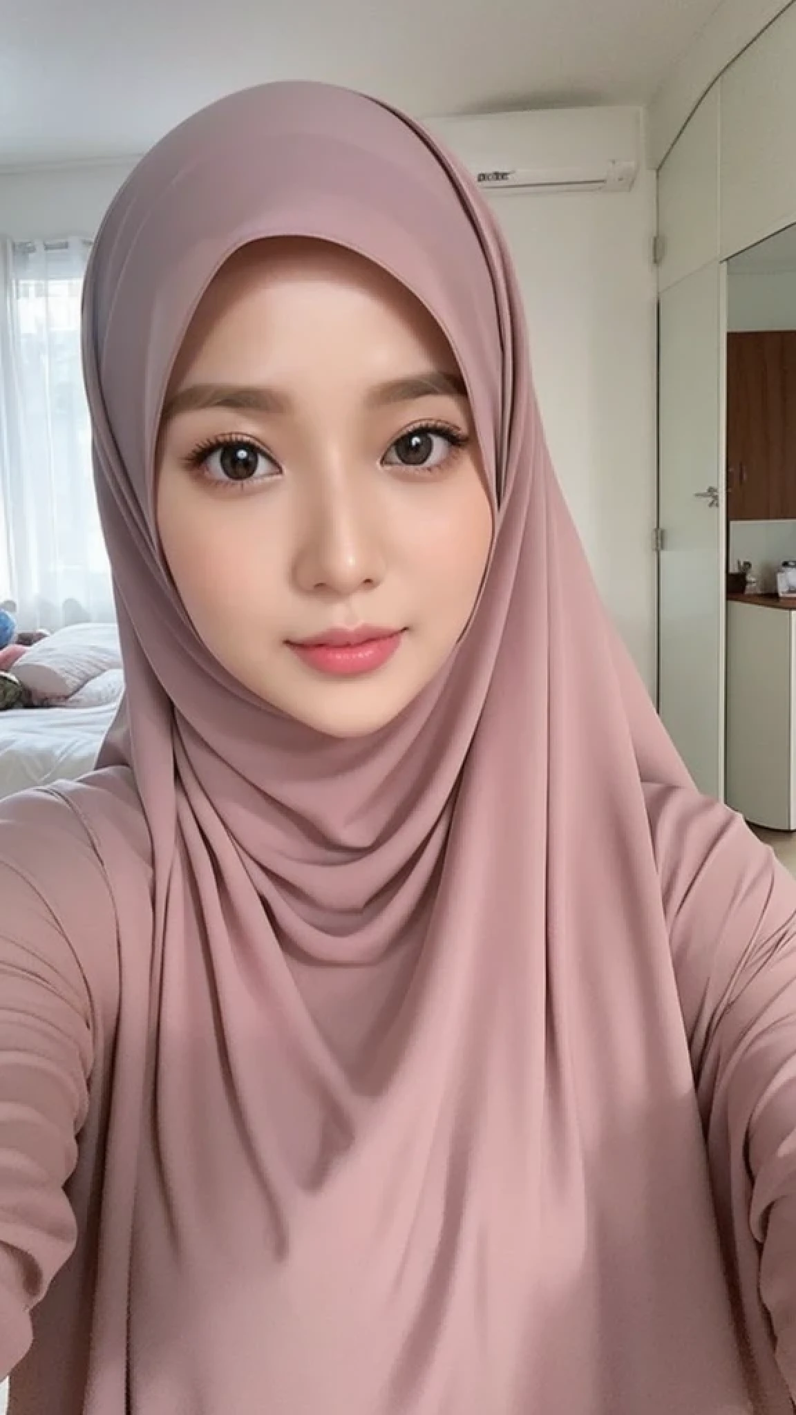 Beautuful Women、hijab, indonesian, a room、selfee、White Room、The face is cute、Vanrak Ayyans appears、1 girl