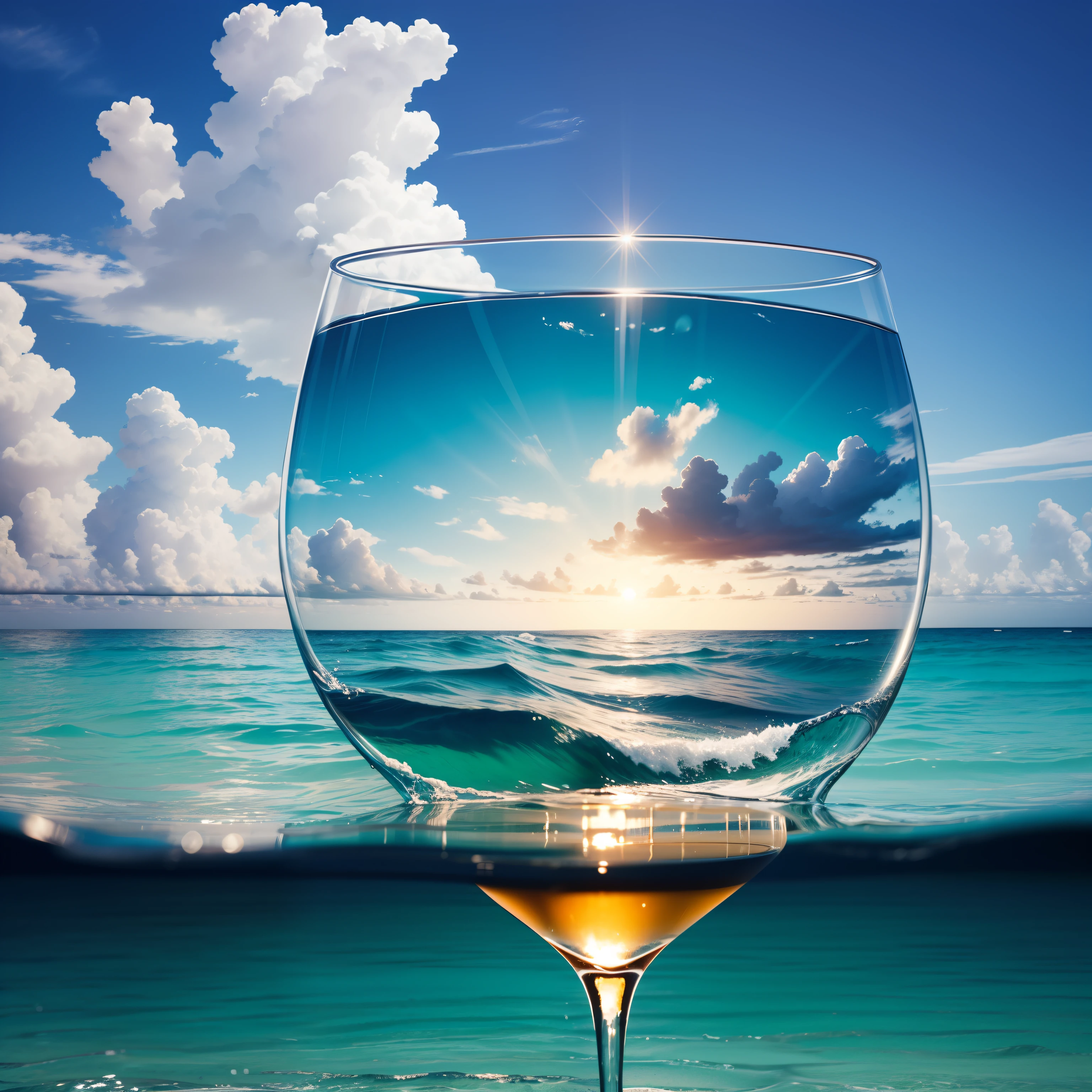 Realistic seaside Onda, Realistic ocean in a glass of water,