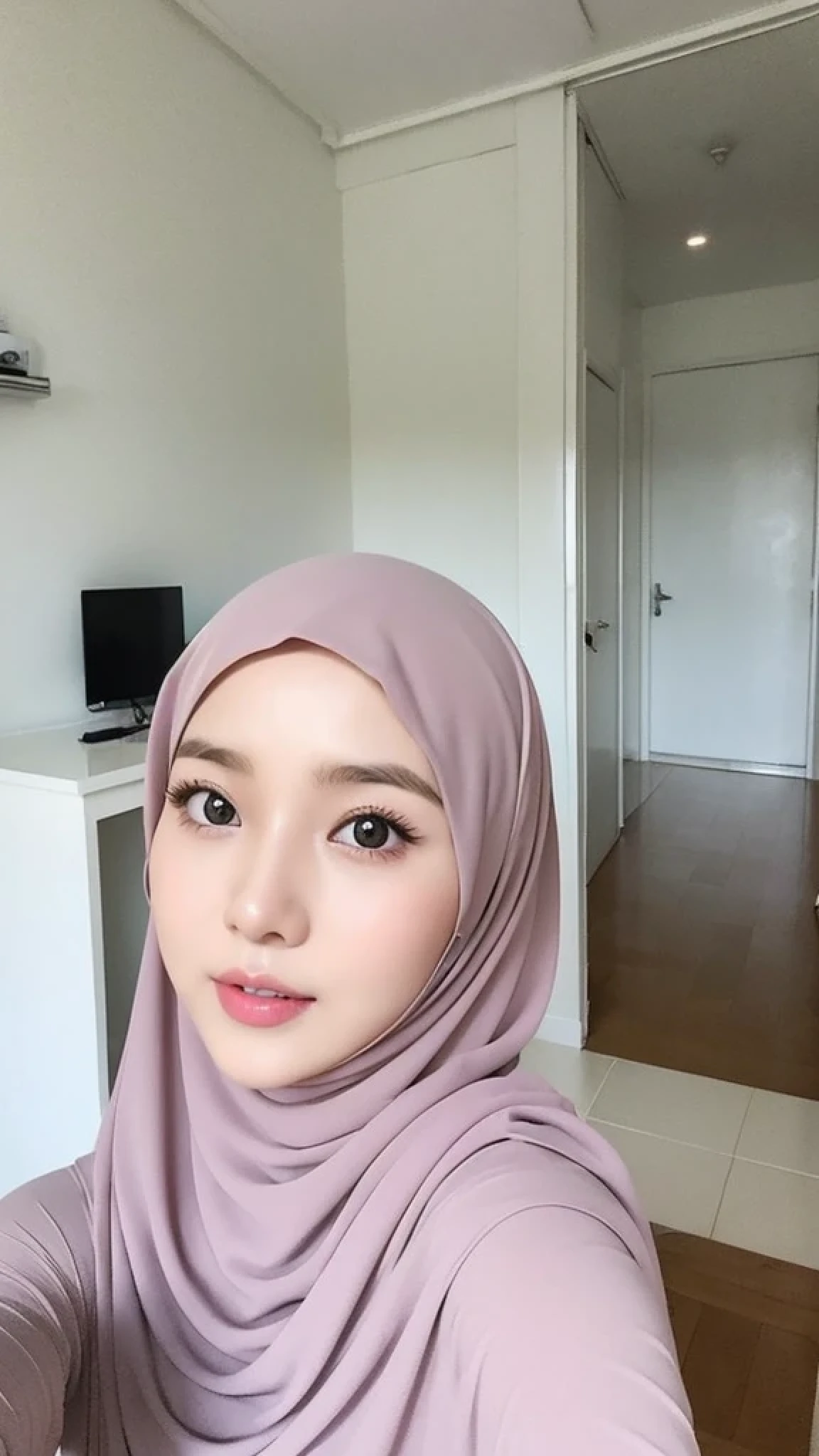 Beautuful Women、hijab, indonesian, a room、selfee、White Room、The face is cute、Vanrak Ayyans appears、1 girl