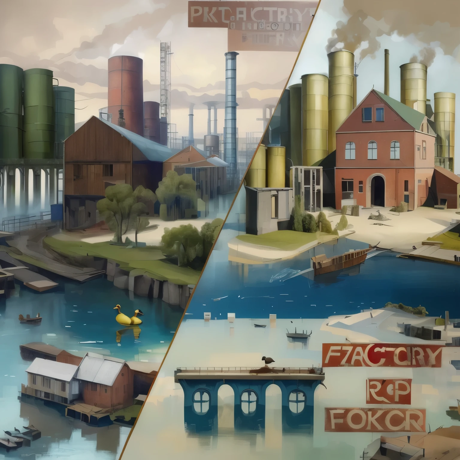 picture of a factory and river with a duck, from Maximilizhan Vanka, based on Vladimir Borovikovsky, Oscar Thordai Schilling, Nikita Veprikov, based on Ilya Ostroukhov, by Hristofor Žefarović, inspired by Mikhail Evstafiev, Konstantin Porubov