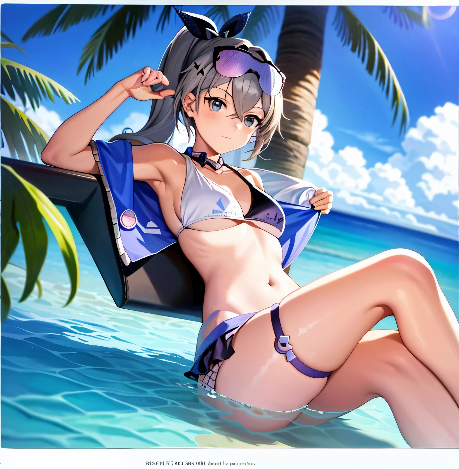 anime girl in bikini sitting on the beach with sunglasses on, on the beach, , on the beach, on the beach, anime moe art style, I'm on the beach, in the sea, seductive anime girl, , wearing a swimsuit, 晴れたon the beach, on the beach, on the shore, posing on the beach, relaxing on the beach