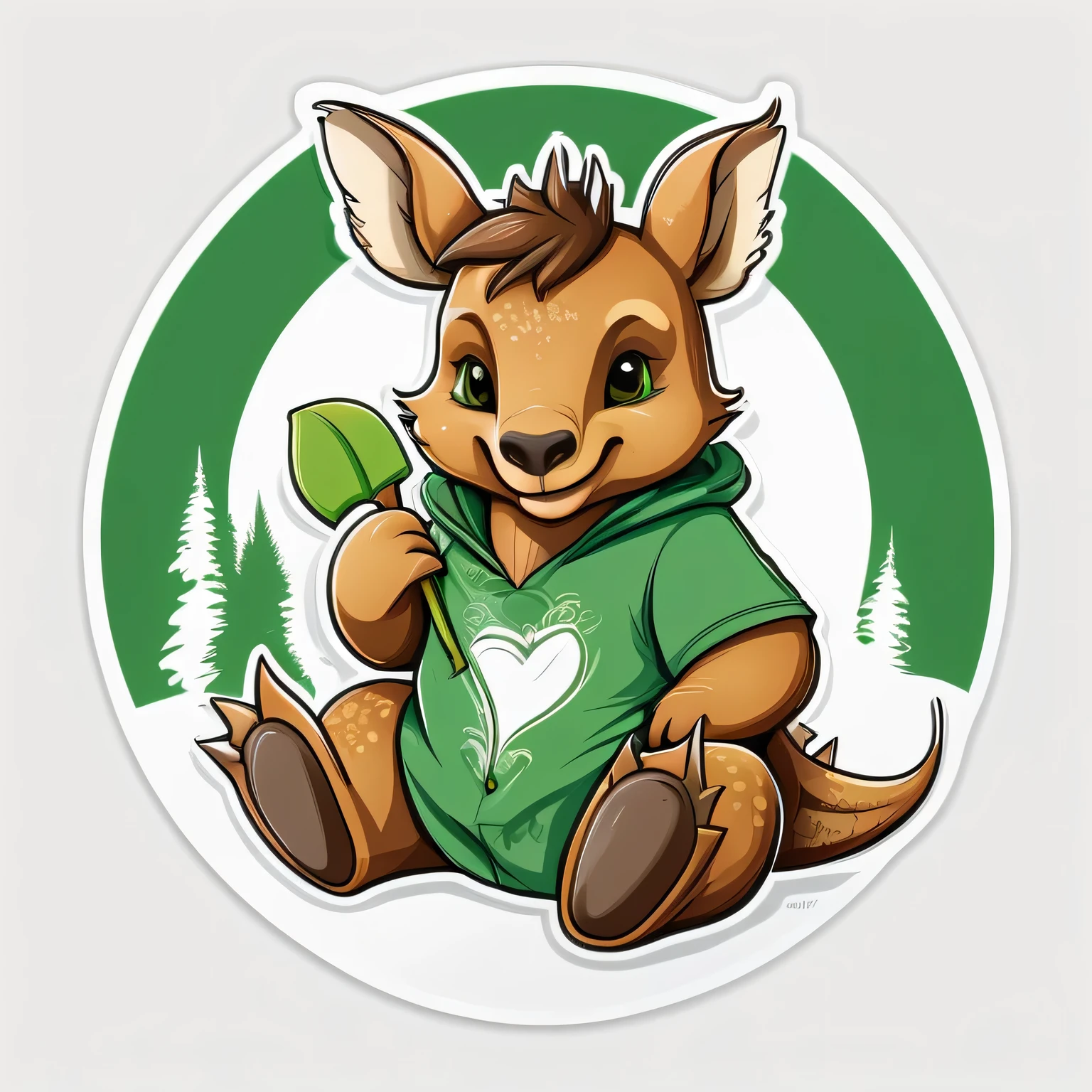 (Best quality,highres,Meisterwerk:1.2),Vektorgrafik, T-Shirt-Design, Sweet dragon kangaroo bear in green and brown that is sweet and cuddly, White background, Sticker-art, Comic-Style
