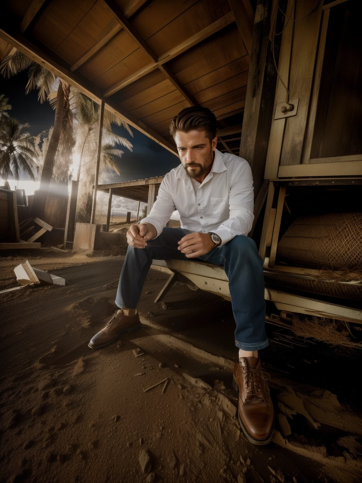 full body shot,(35mmstyle:1.1),analog style,masterpiece,raw,of a (cowboy man:1.10),(detailed eyes:1.10),Exaggeration,Dark Aesthetic,Nostalgiacore,Backlight,light rays magical lighting beams,dust in beam,moody lighting,dark color,Dark Aesthetic,'dark,ominous,haunting,forboding,gloomy,stormy,sinister,shadowy,harrowing',detailed eyes,high detail,realistic,detailed face,insane detail,cinematic shot,cinematic light,strong wind,dynamic pose,RAW,canon r6,wide shot,sharp,dramatic lights,dark,film grain,HDR,realistic skin, pores on skin,depth of field