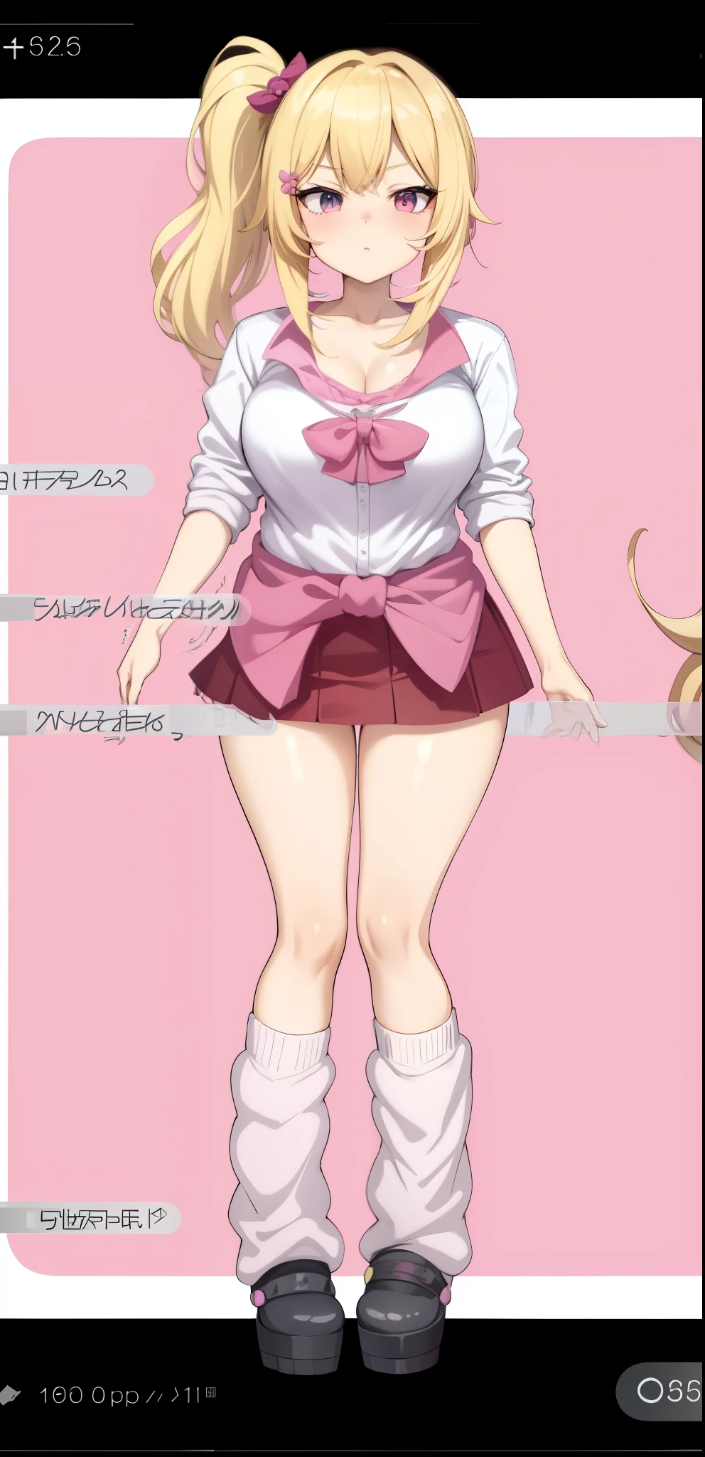 Anime girl wearing pink shirt and skirt and pink background, Anime vtuber full body model, Edge anime style, anime grandma, bbw sauce, gapmoe sick, sick. High, anime full body illustration, Single character full body, as an anime character, Edge, Edge style, anime barbie wearing white