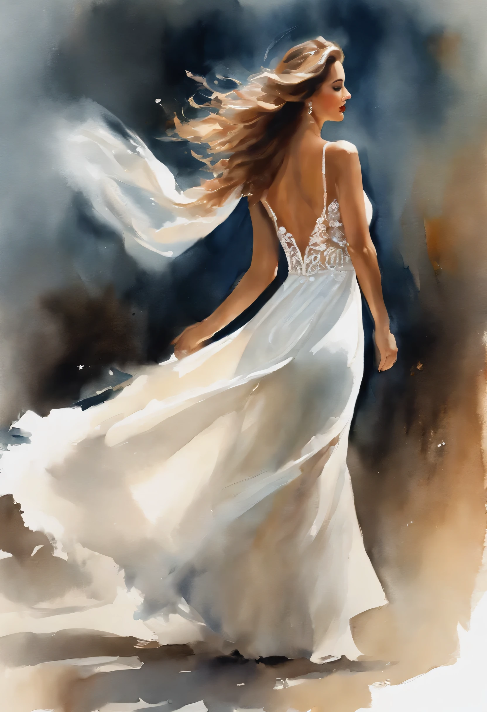 Pintura de una mujer con un vestido blanco bailando, Bailando con gracia, Elegante pintura a la acuarela, Arte digital pintura acuarela, en la primera pintura a la acuarela, inspirado por Olha Darchuk, Arte a la acuarela, Hermoso arte UHD 4 K, Baile sensual, Pintura a la acuarela lisa, Al estilo de Steve Henderson, Steve Henderson, acuarela - pintura, pintura a la acuarela, Elegante pintura digital