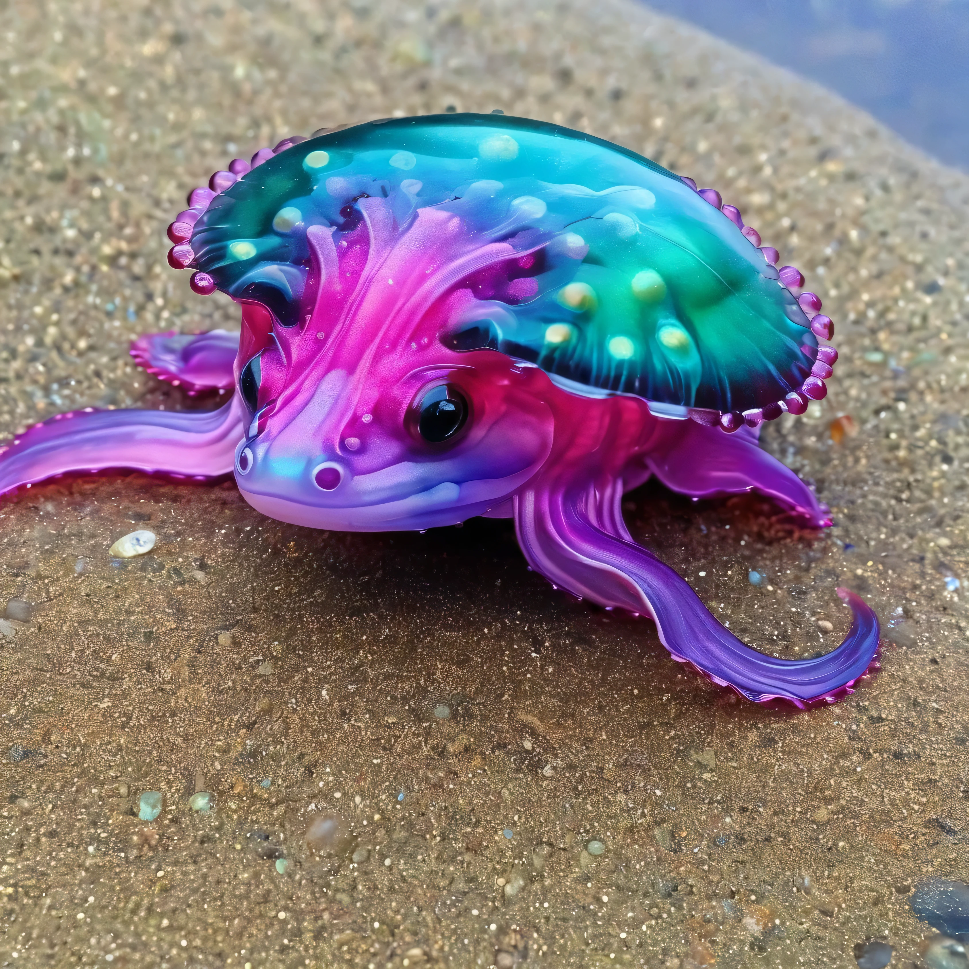 salamander jellyfish hybrid
purple pink turquoise hues
ultra realistic