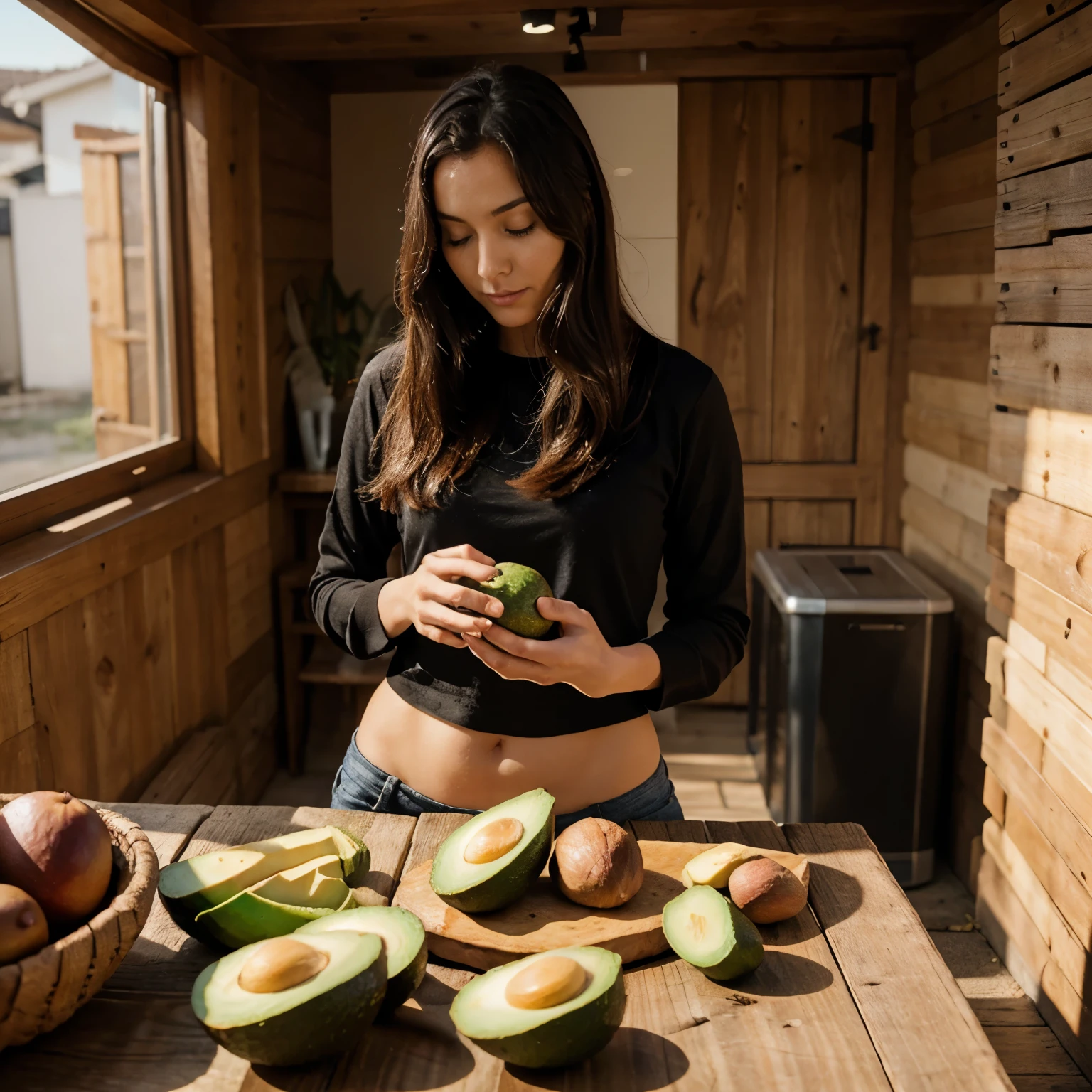 Un aguacate con un cuchillo