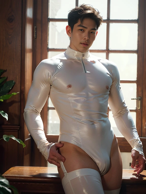 (masutepiece,High resolution,ultra - detailed:1.0),1(Boy ,robot boy ),Perfect male body,Look at the camera,Delicate eyes and delicate face,extremely details CG,Unity 8k壁纸,intricate-detail,solo person,Detailed face, ( extreme tight high waisted white bodysuit), (extremely small size bodysuit squeeze out the side belly),Best Quality, hands visible, Beautiful and delicate blue short hair:1.5 , (( full length shot(fls) )) , big thighs , big fat hips , insane details, hyper details , photorealistic , only male , handsome boy , fat buttock , puffy nipples , 16k resolution , ultra-high clarity , hyperrealism, uhd,. K-pop idol , whore , slutty whore , swollen nipples , defeat , grins ,thick thighs, thick fat booty. Fat buttocks , male , gluteal fold , buttocks lift , (bare thighs ) , (bare chest ) , ( thick bottom ) , realism , hyper realistic , ( thick hips ). , standing ,( put your hands behind your head) , super tight , super handsome boy , male , gynecomastia , fatty hips , fatty buttocks, sexy , eroticism , nsfw , side belly fat , sexy slutty whore , nasty bitch , (photorealistic) , ( epic realism , epic photorealistic ) , grins , smirk , smile , shy , blushing , foot seen, wearing striper boots