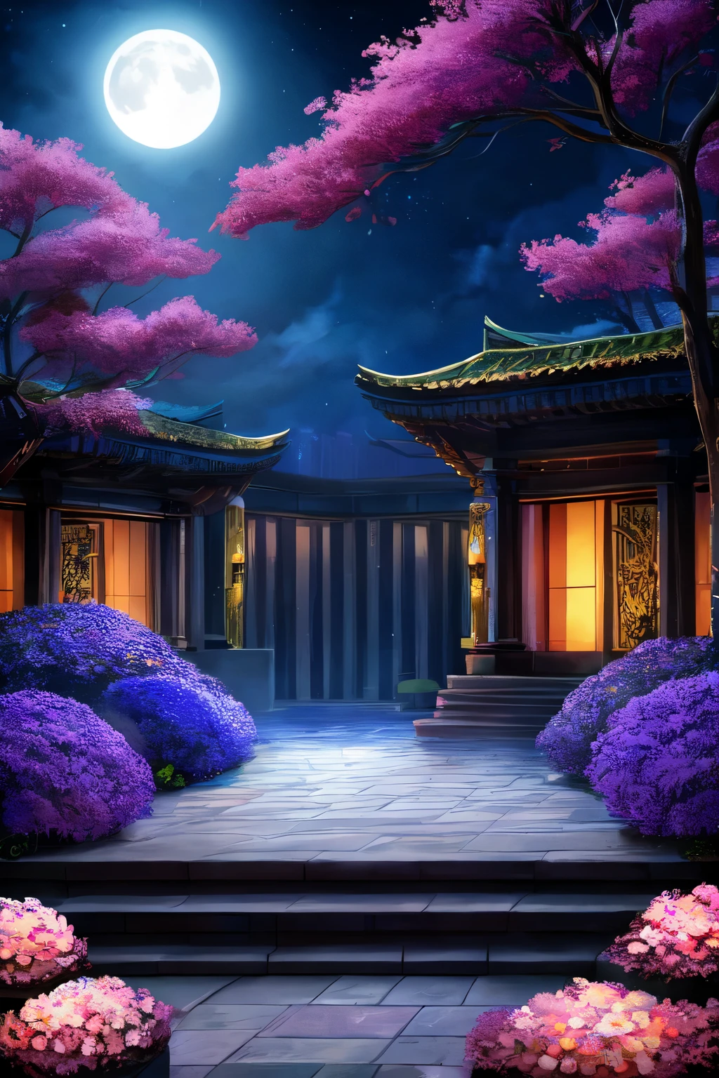 These things - will never be fulfilled。In the courtyard of the moonlight，beside blooming flowers。abstract