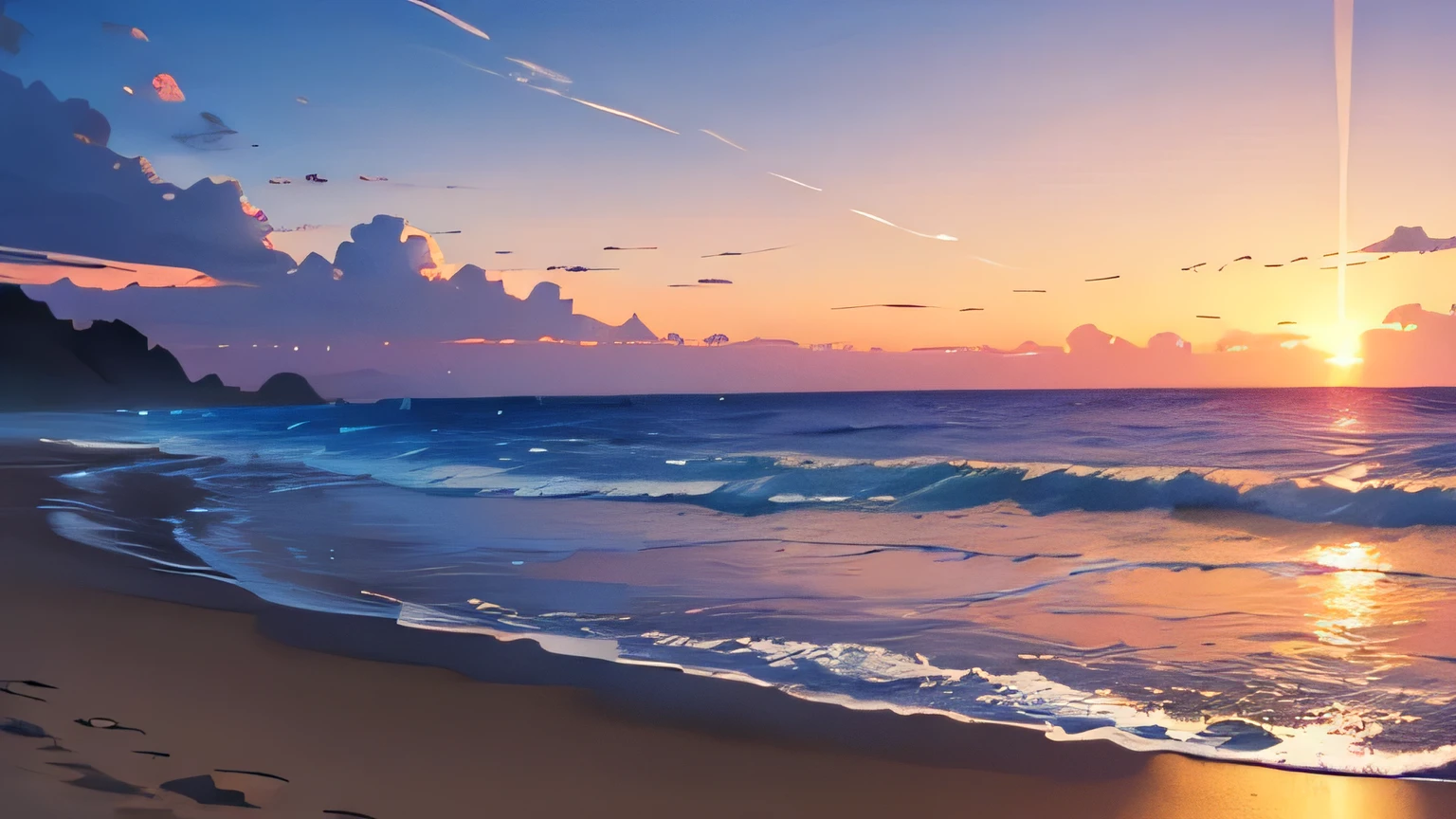 masterpiece, best quality, sunset, beach, landscape