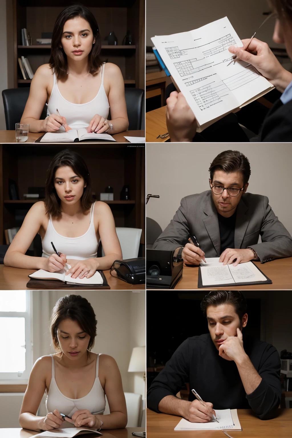 A collage showing different measuring instruments, como un observador tomando notas, un individuo completando un autorregistro, un cuestionario y una entrevista.