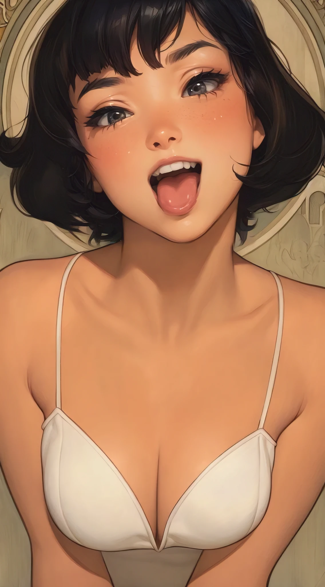 (Masterpiece:1.3), (8K, Photorealistic, RAW photo, Best Quality: 1.4), Japan People, (1 girl),, Beautiful Face, (Realistic Face), (Black Hair, Short Hair:1.3), Beautiful Hairstyle, Realistic Eyes, Beautiful Eyes, Beautiful Eyes, beautiful breasts, belly button, (Realistic Skin), Beautiful Skin, Attractive, Ultra High Definition, High Definition, cameltoe , Portrait, Golden Ratio, Detal Face, Look at the Beholder, Smile,