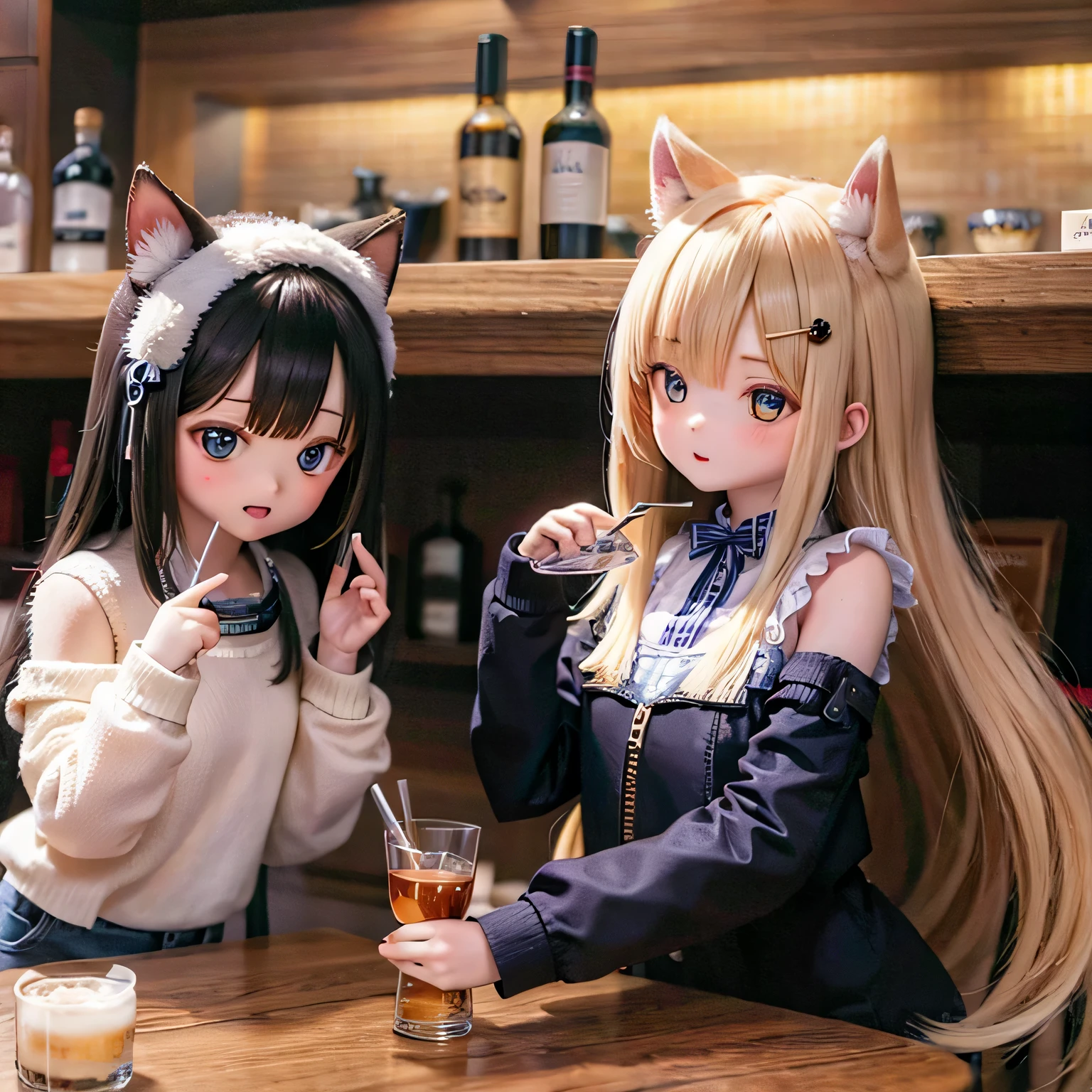 shiba inu girls drinking whiskey at the bar