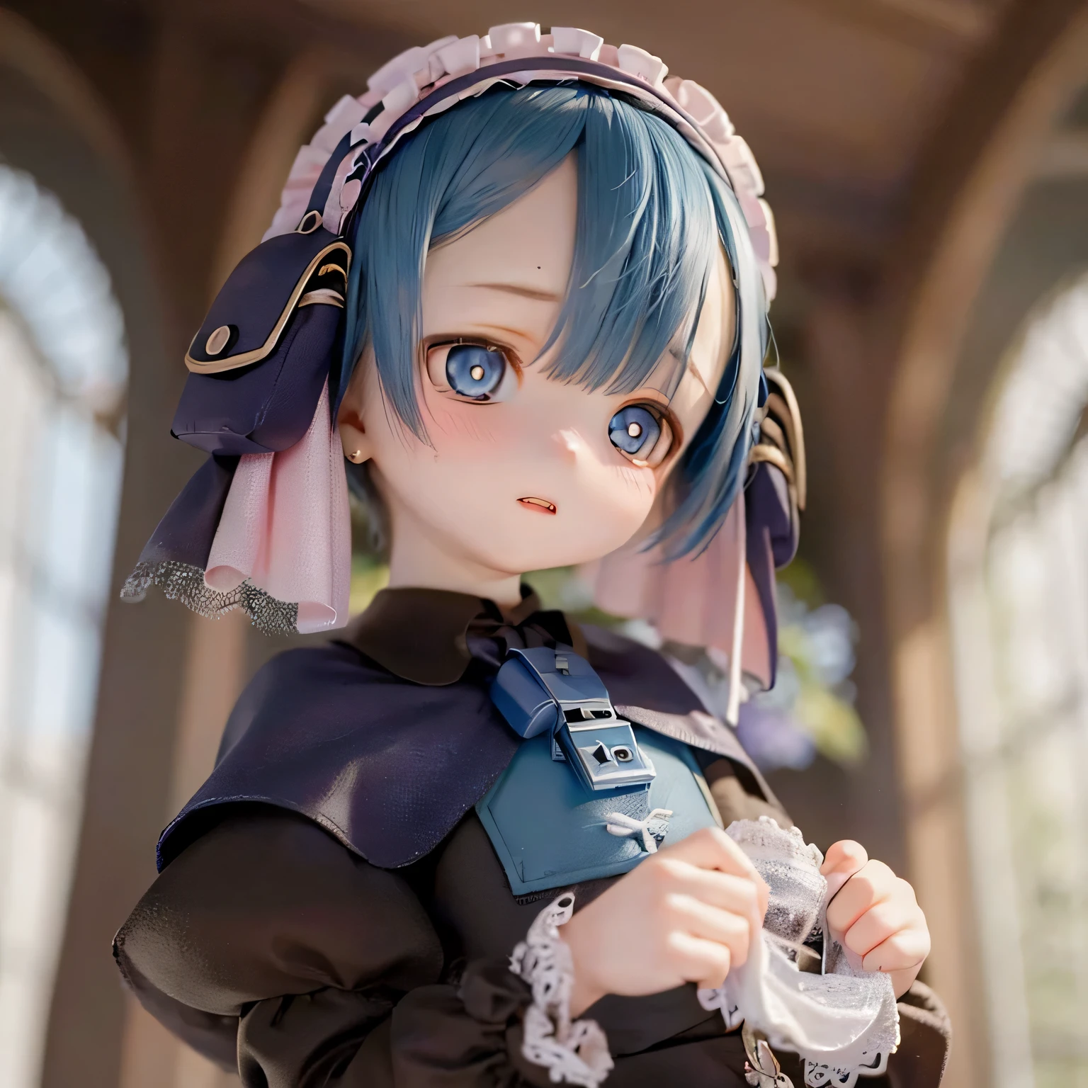 (best quality, highres, masterpiece:1.2),ultra-detailed,realistic:1.37,Maluluk from Made in Abyss,(best quality, highres, 4k, ultra-detailed, masterpiece:1.2), realistic, HDR, vivid colors, sharp focus, studio lighting, extreme detail description, professional, portraits, anime, blue tones, natural lighting, girl, blonde curly hair, flat chest, gothic lolilothes, innocent expression, delicate features, long eyelashes, expressive eyes, rosy cheeks, soft lighting, dreamy atmosphere, whimsical background(((((((curtsey)))))))full body inside the mansion
holding a broom