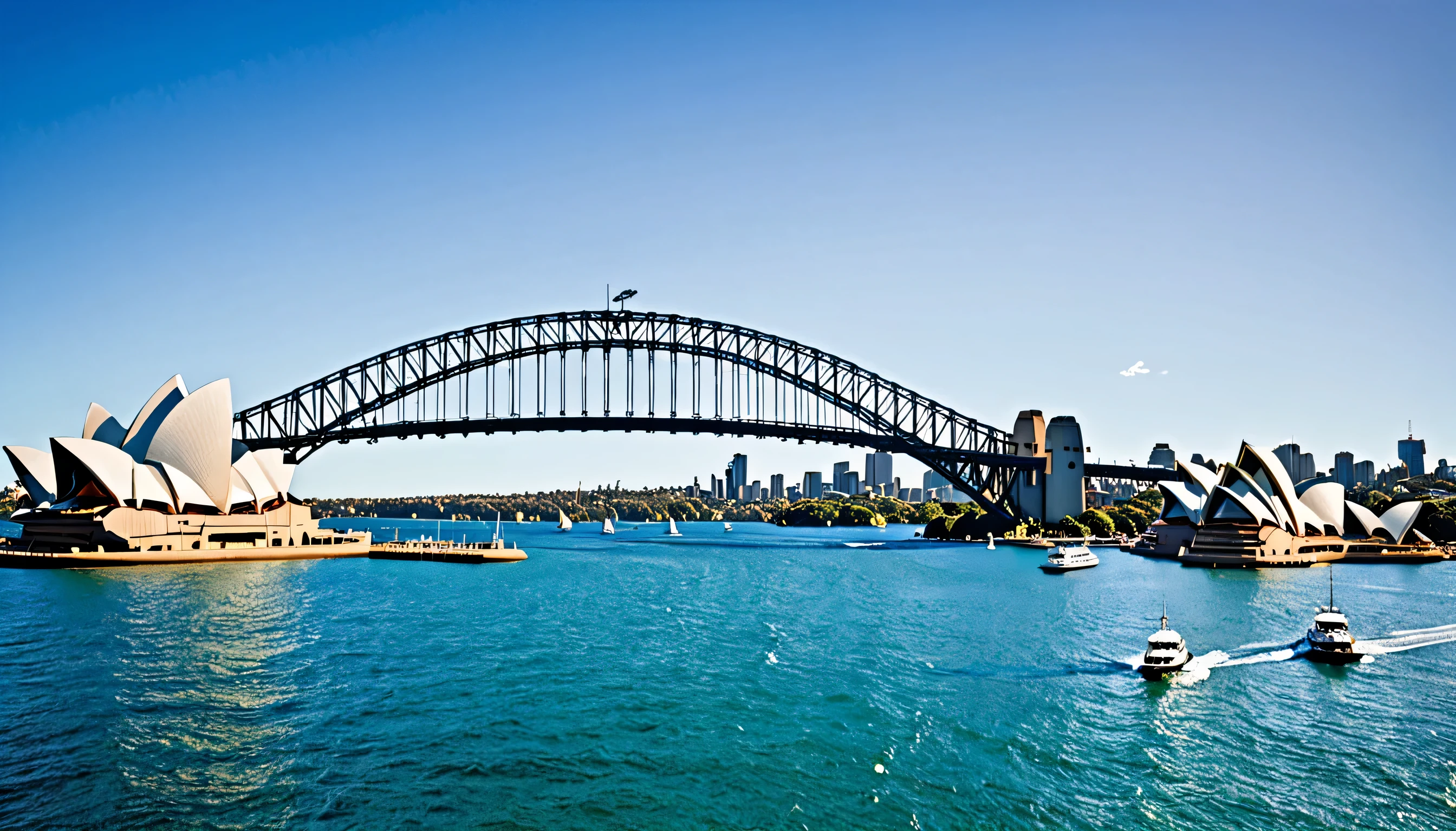 Captivating City View of Sydney, Australia Iconic Sydney Opera House, Majestic Harbour Bridge. Stylish Poster Design
