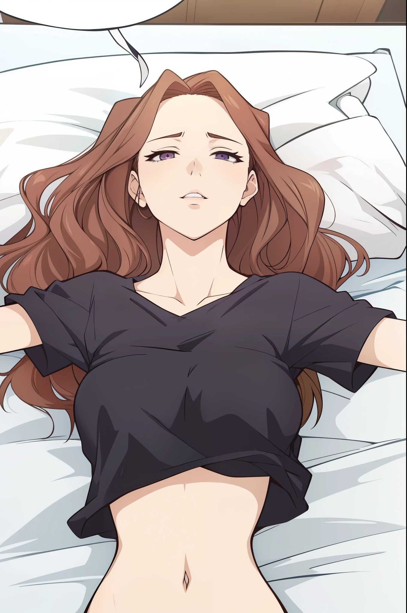 a cartoon picture of a woman laying in bed with her arms outstretched, high quality fanart, manhwa, seductive anime girl, in the art style of bowater, webtoon, webtoons, inspired by Sim Sa-jeong, trending on artstration, official fanart, trending on devianart, smooth anime cg art, sui ishida art manga