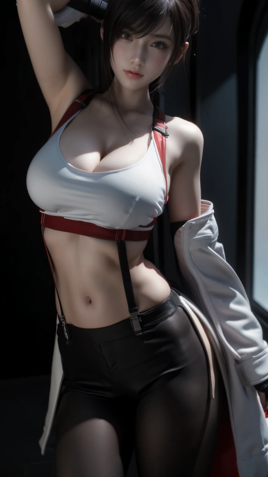 masterpiece,game art,best image quality,highest resolution,8K,(bust photo),(portrait),(close-up of the head),(Rule of thirds),Unreal Engine 5 rendering behavior,
20 year old girl,Short hair details,with long bangs,(gray hair),red eyes,elegant and elegant,(big, Breast augmentation),(wearing a white coat,red suspender pants),shut up,Serious but fascinating,(scholar),photo pose,science fiction style laboratory,white room,
movie lighting,ray tracing,game CG,((3d unreal engine)),OC rendering reflection pattern