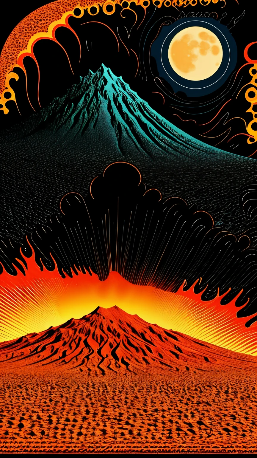 vector art, coordinate system Image, masterpiece, cross section from planet center to volcano, in the style of 0mib