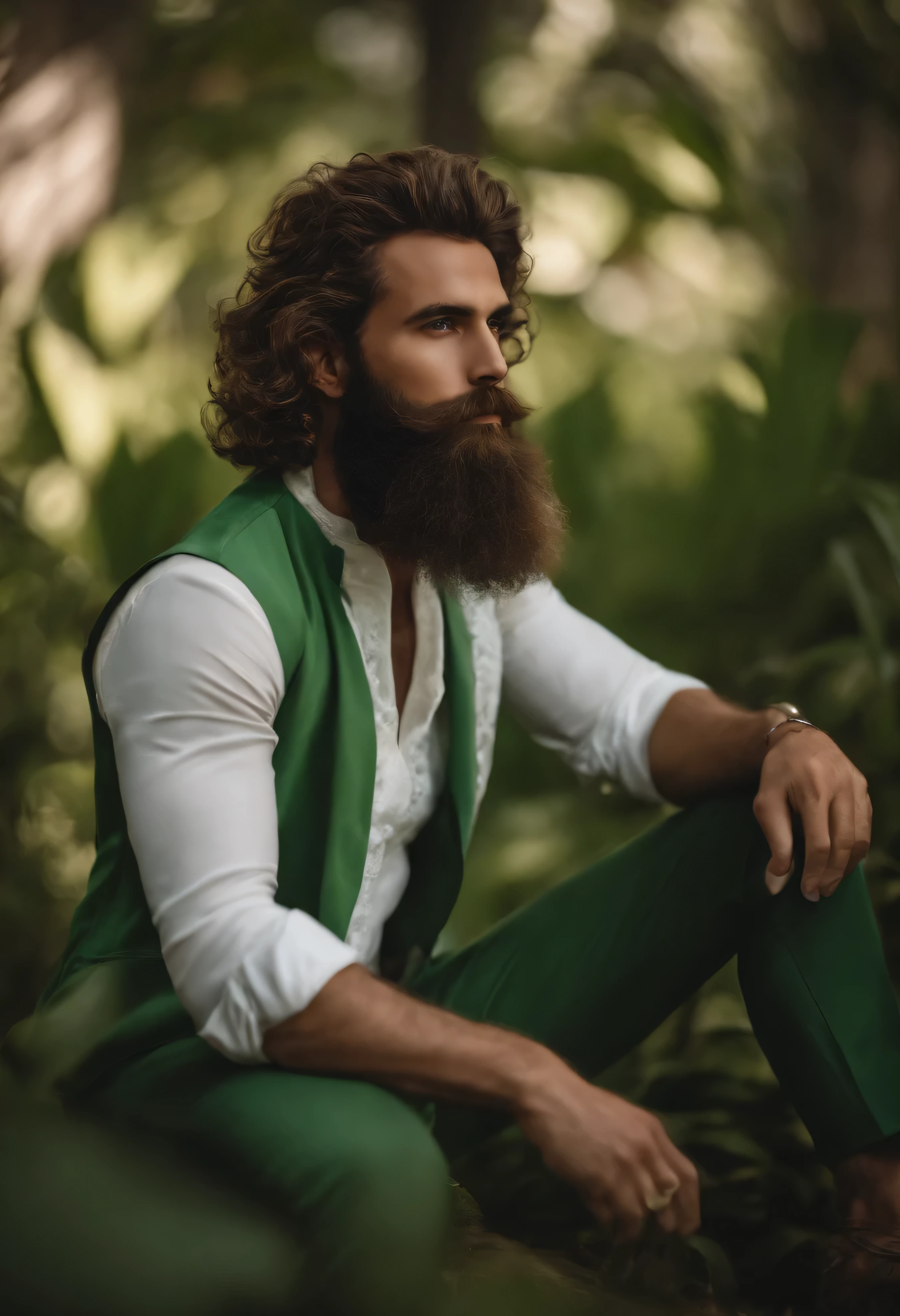 Homem branco olhos verdes cabelos curto grisalhos beard full body
