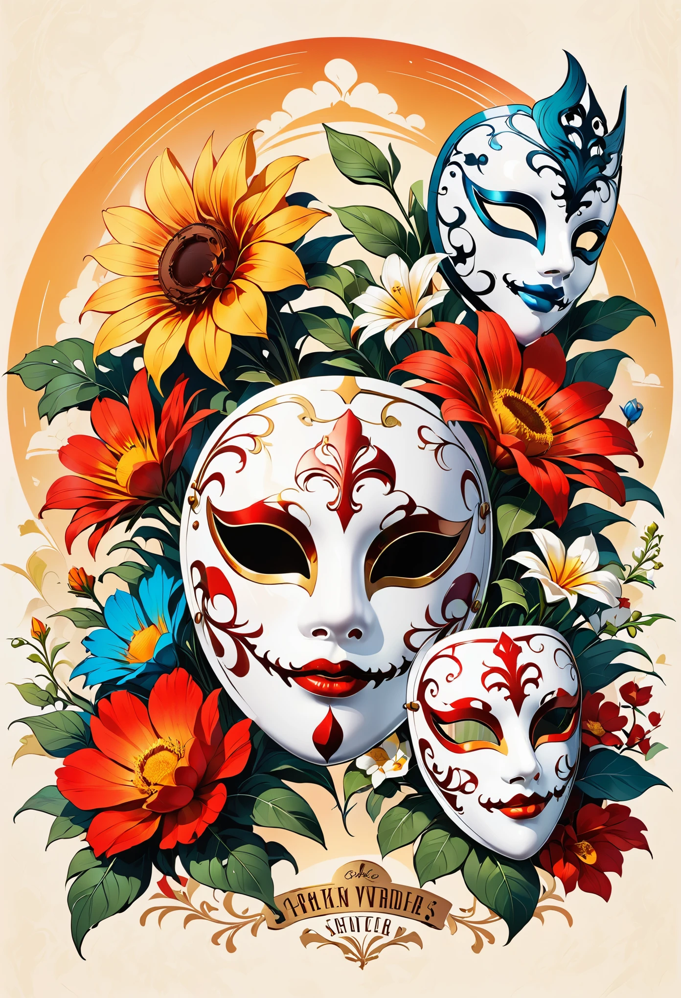 Retro，LOGO design，illustrator，Masks full of flowers