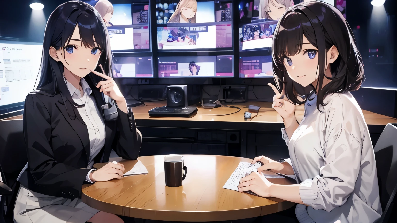 three women、reporter、announcer