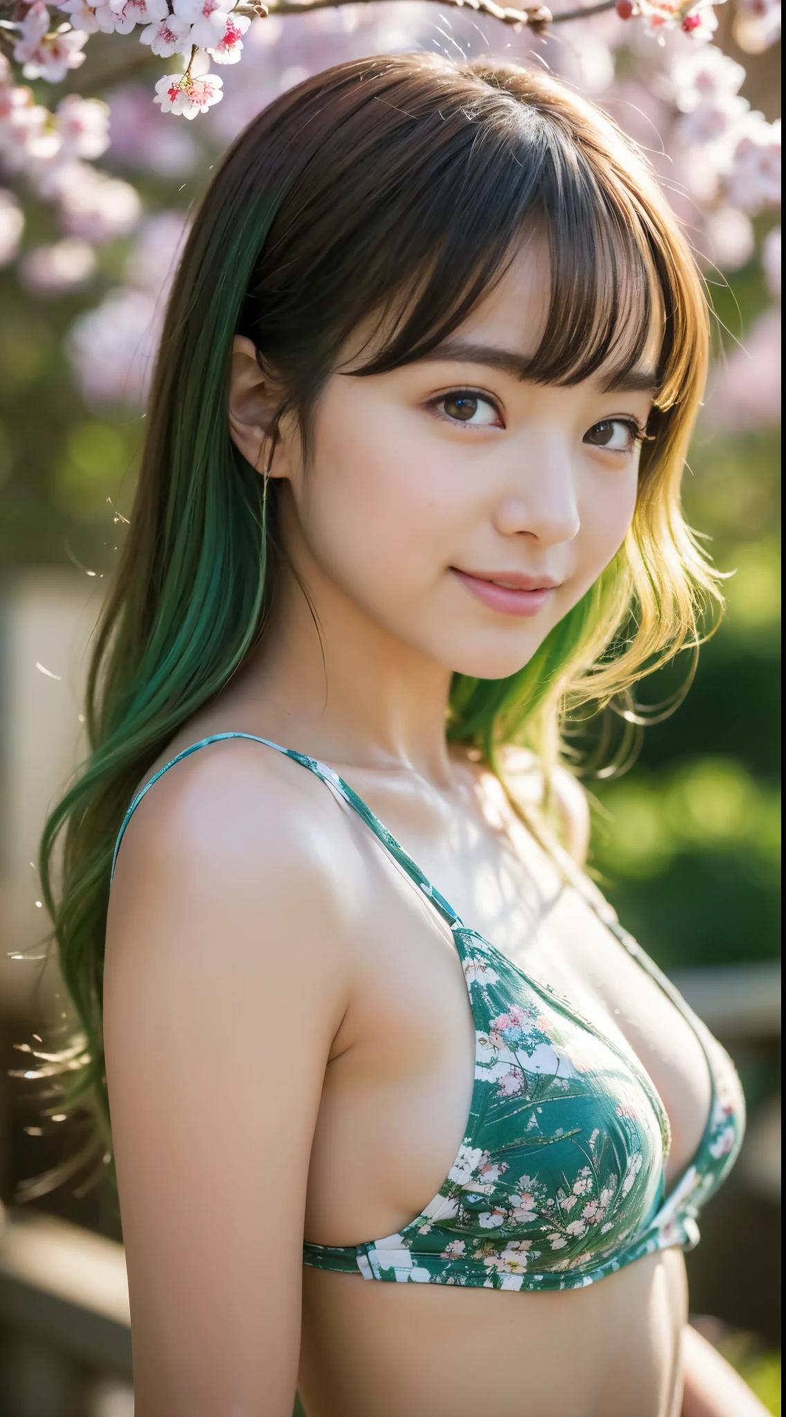 (8K, Raw photo, highest quality, masterpiece:1.2), (realistic, photo-realistic:1.37), nature, (symmetrical clear eyes:1.3),
超High resolution, Super detailed, Super detailedな, fine skin, sharp focus, Bokeh, shiny hair, shiny skin, (detailed face:1.2), cinematic light,
f2.8、When the depth of field is shallow、1/30 seconds、ISO sensitivity is 100、In 8K,highest quality:1.4, 超A high resolution:1.5, (realistic:1.4),masterpiece:1.2,(highest quality:1.4)、 Raw photo、(background is blurry),、Nogizaka、cute、green hair、whole body、whole body、supple fingertips,beautiful black eyes、natureな肌の質感:1.3, Realistic eye and face details:1.7、medium breasts、look at the audience、beautiful feet、spring、High resolution、 two beautiful young women、 (Soft saturation:1.3)、(white skin:1.2)、 (非常にdetailed background、detailed background)、Bokeh、 break,Portrait of a smiling girl。Seen from the front、The composition is symmetrical。 Look straight ahead with serious eyes、break wrap towel、wrap towel、medium breasts、 outside the house、Uncharted、null、Light of the sun、Scenery of cherry blossom trees、 strong light、with front light、 (ager:1.3)、(cowboy shot:1.2)、Break angle from the front、 looking at the viewer、white bikini, dynamic pose、seaweed、seaweed、seaweed、seaweed、seaweed、seaweed、