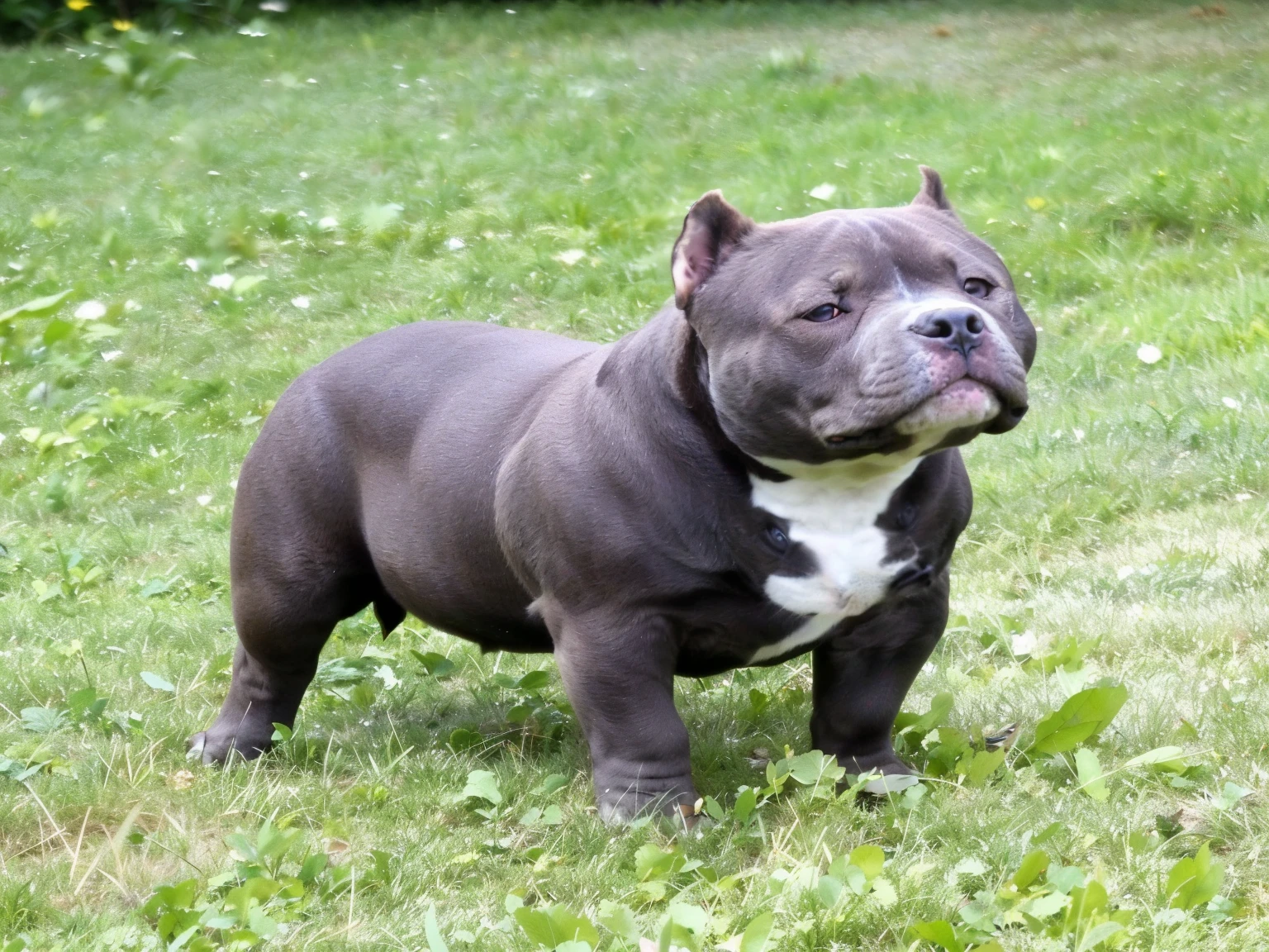 there is a small dog standing in the grass bite a stick of branch tree, pitbull, proud looking, cyborg - pitbull, handsome girl, extremely handsome, very handsome, proud looking away, looking heckin cool and stylish, a handsome, with a white muzzle, male, proud look, that resembles a bull\'s, perfect shading, beutiful!, just beautiful, a bald