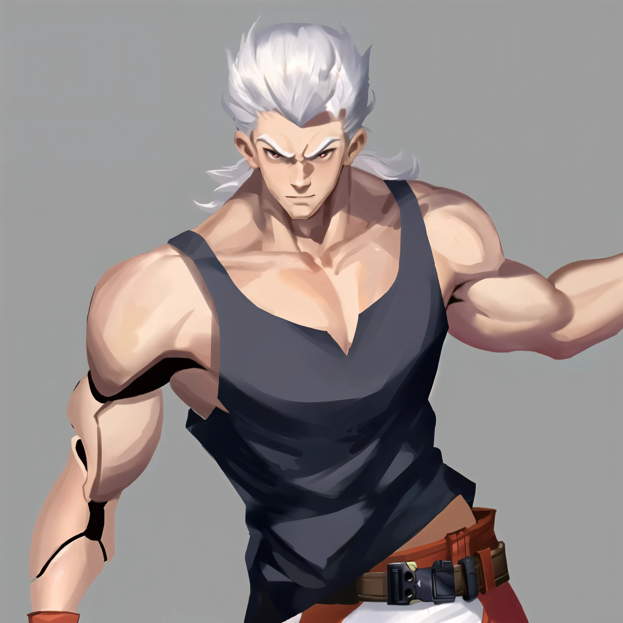 White-haired man wearing black vest,muscular man,Strong physique