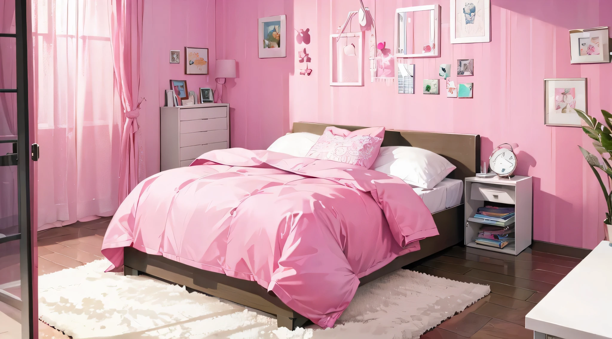 pink wall background、No person、bedroom
