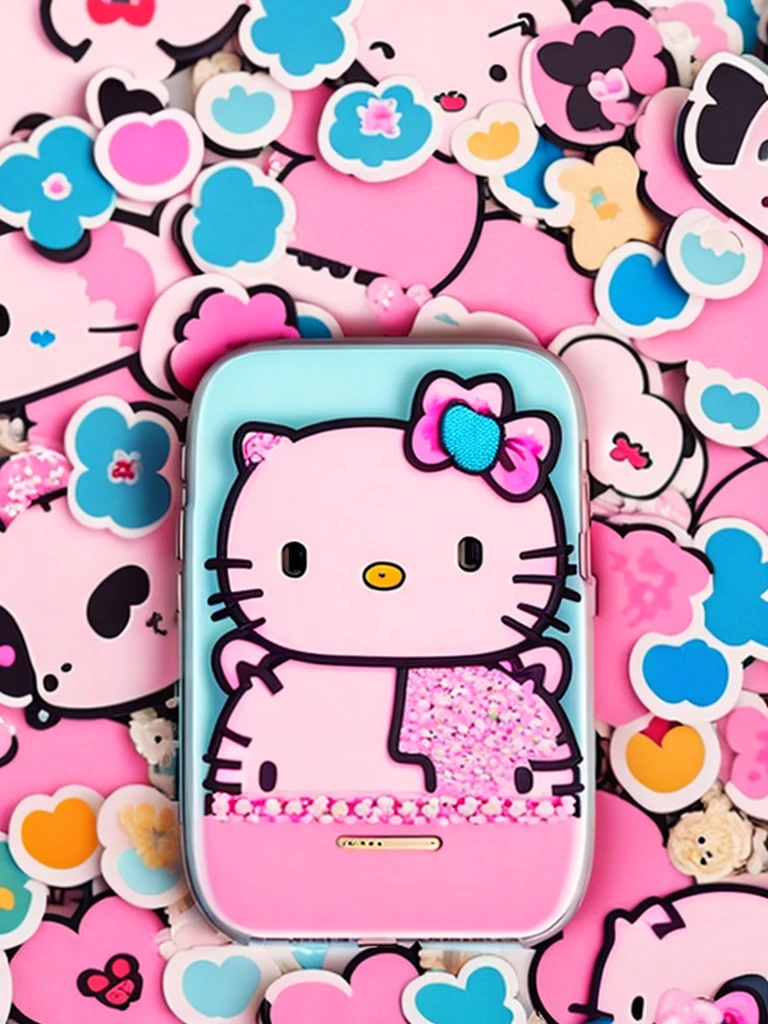 iPhone 15pro case covered in hello Kitty stickers, 4K, 