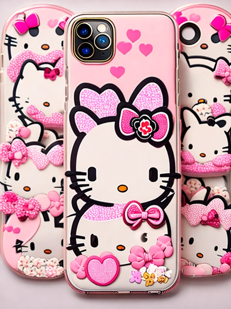 iPhone 15pro case covered in hello Kitty stickers, 4K,