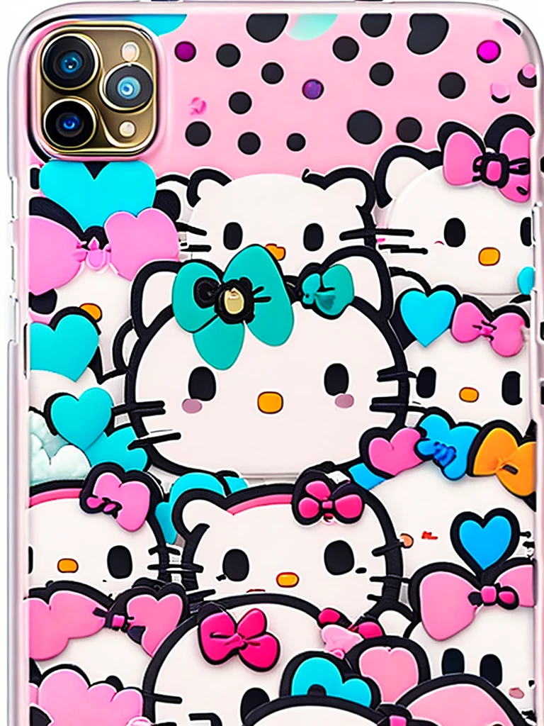 iPhone 15pro case covered in hello Kitty stickers, 4K, no background
