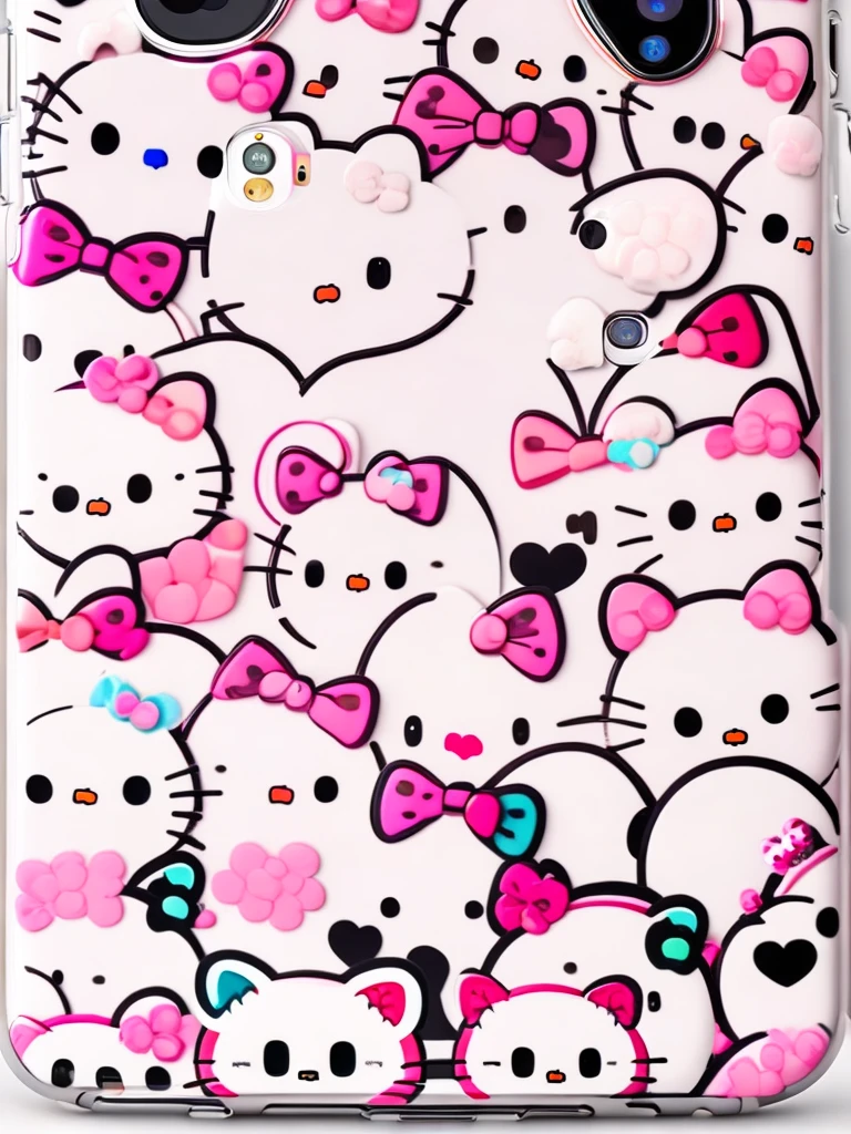 iPhone 15pro case covered in hello Kitty stickers, 4K, white background