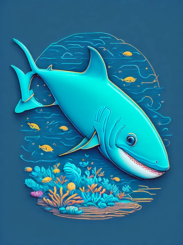 marine animal, the shark, children's book illustration style, high qulity, vectorial art, lineworks