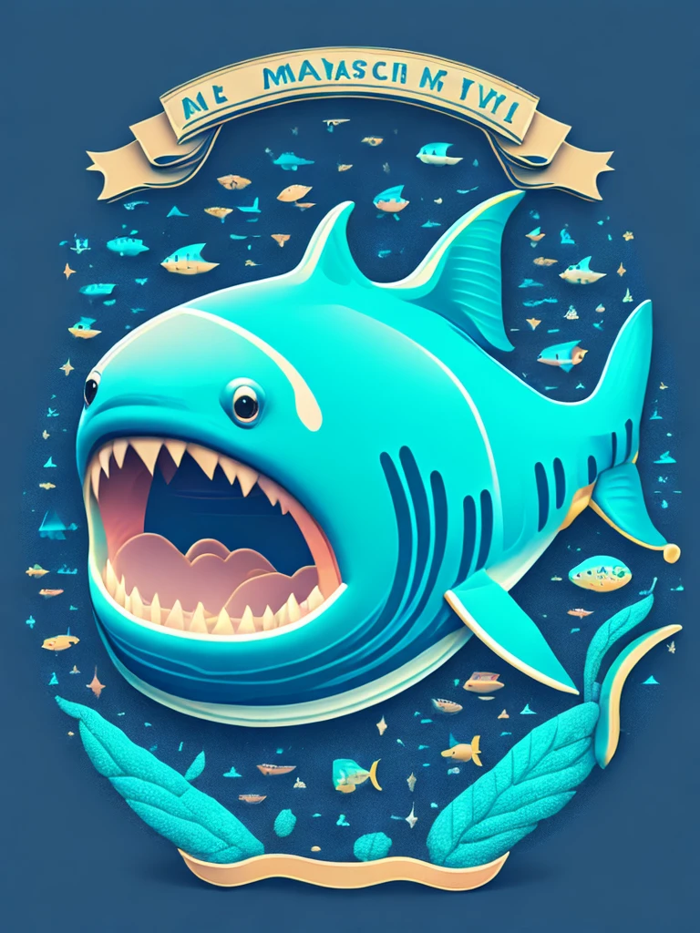 marine animal, the shark, children's book illustration style, high qulity, vectorial art, lineworks